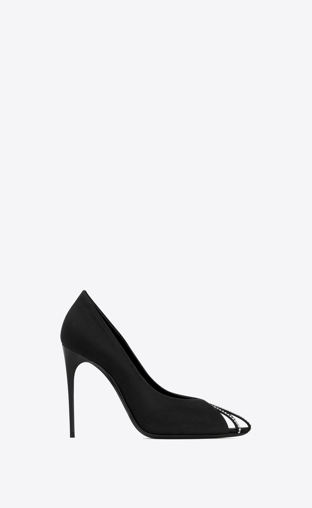 YSL Alix Pumps In Silk Satin And Rhinestones Black And Silver | XUVLP8132