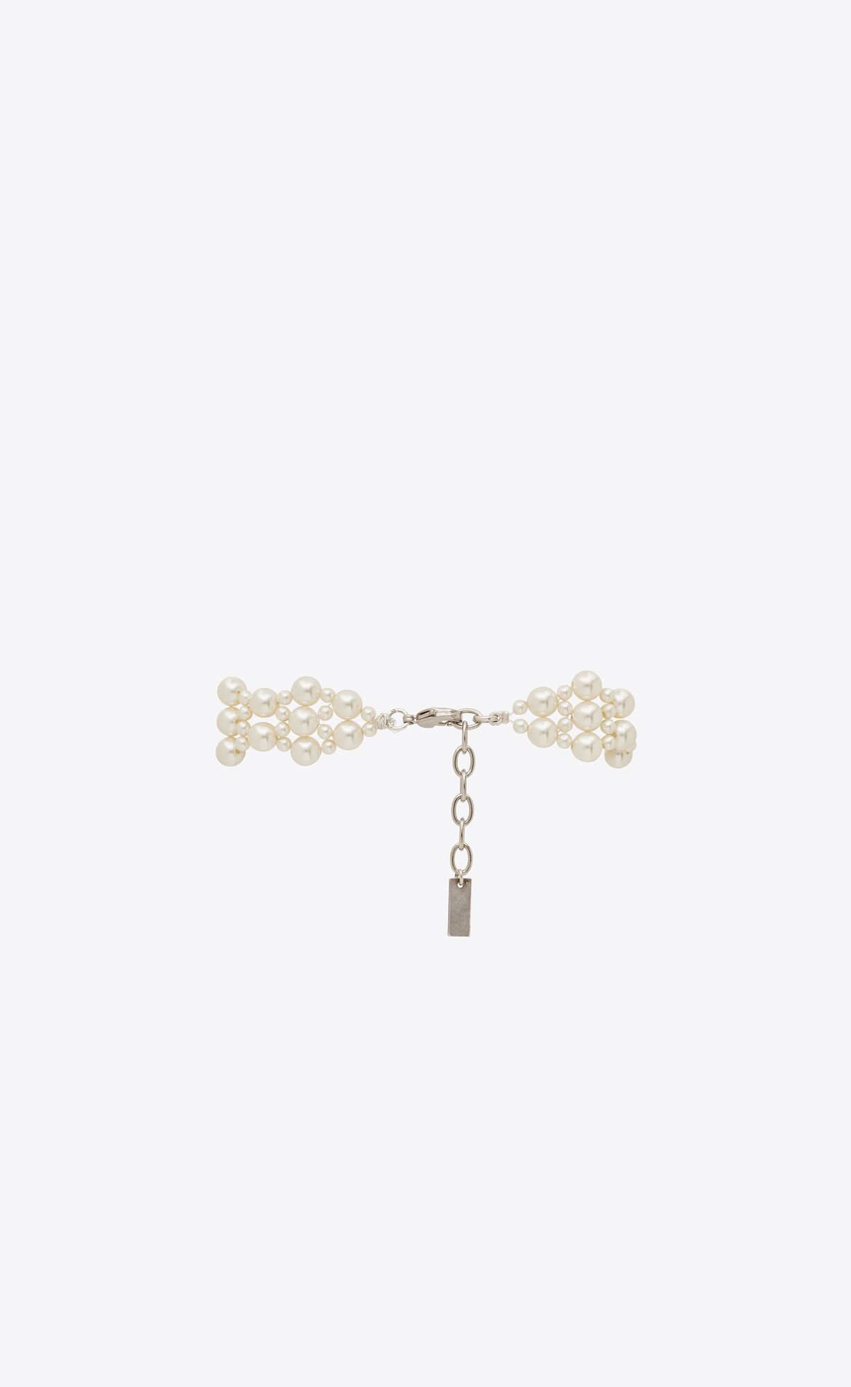 YSL Alternating Pearls Bracelet In Metal Oxidised Silver And Cream | NPGUA1839