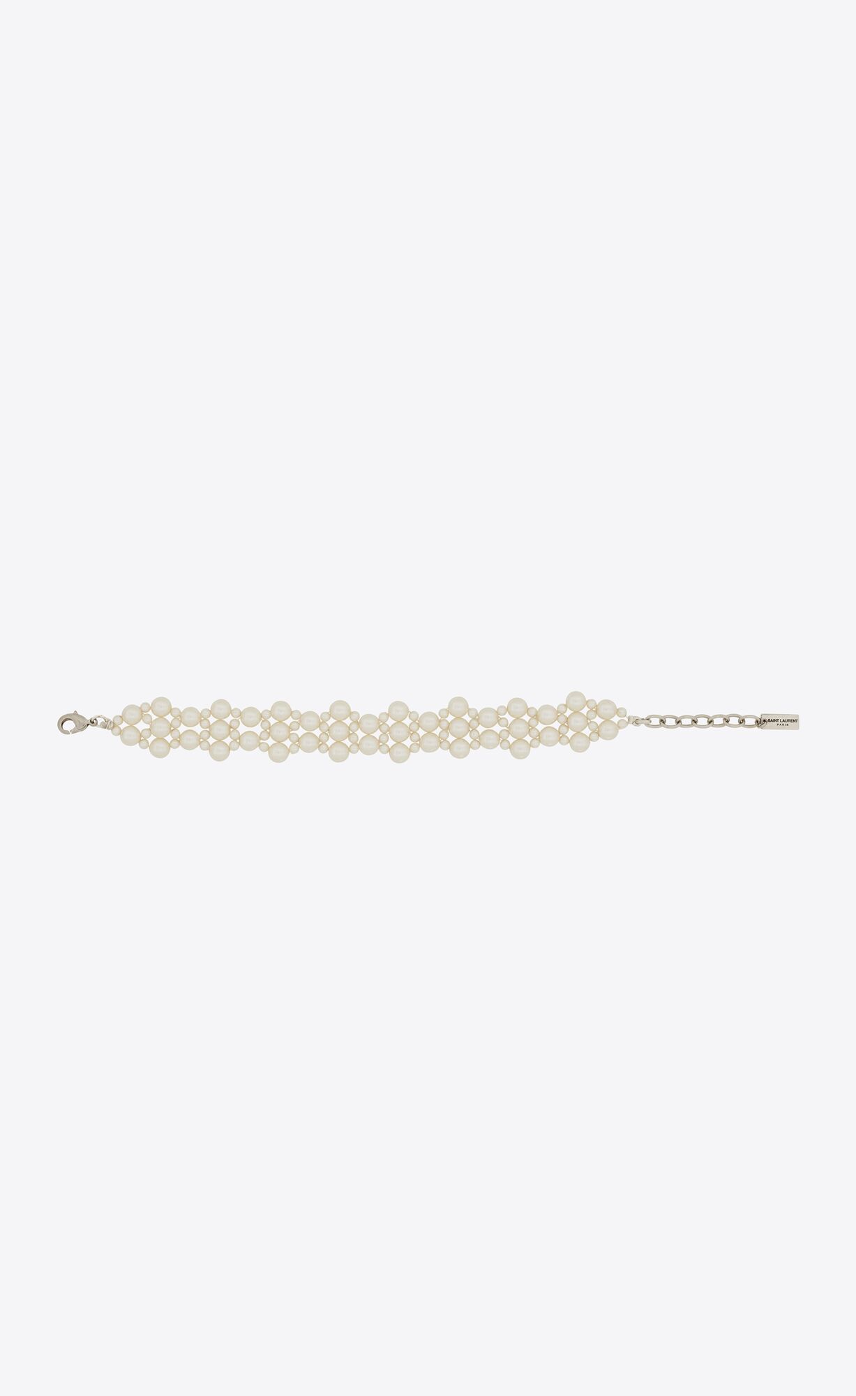 YSL Alternating Pearls Bracelet In Metal Oxidised Silver And Cream | NPGUA1839