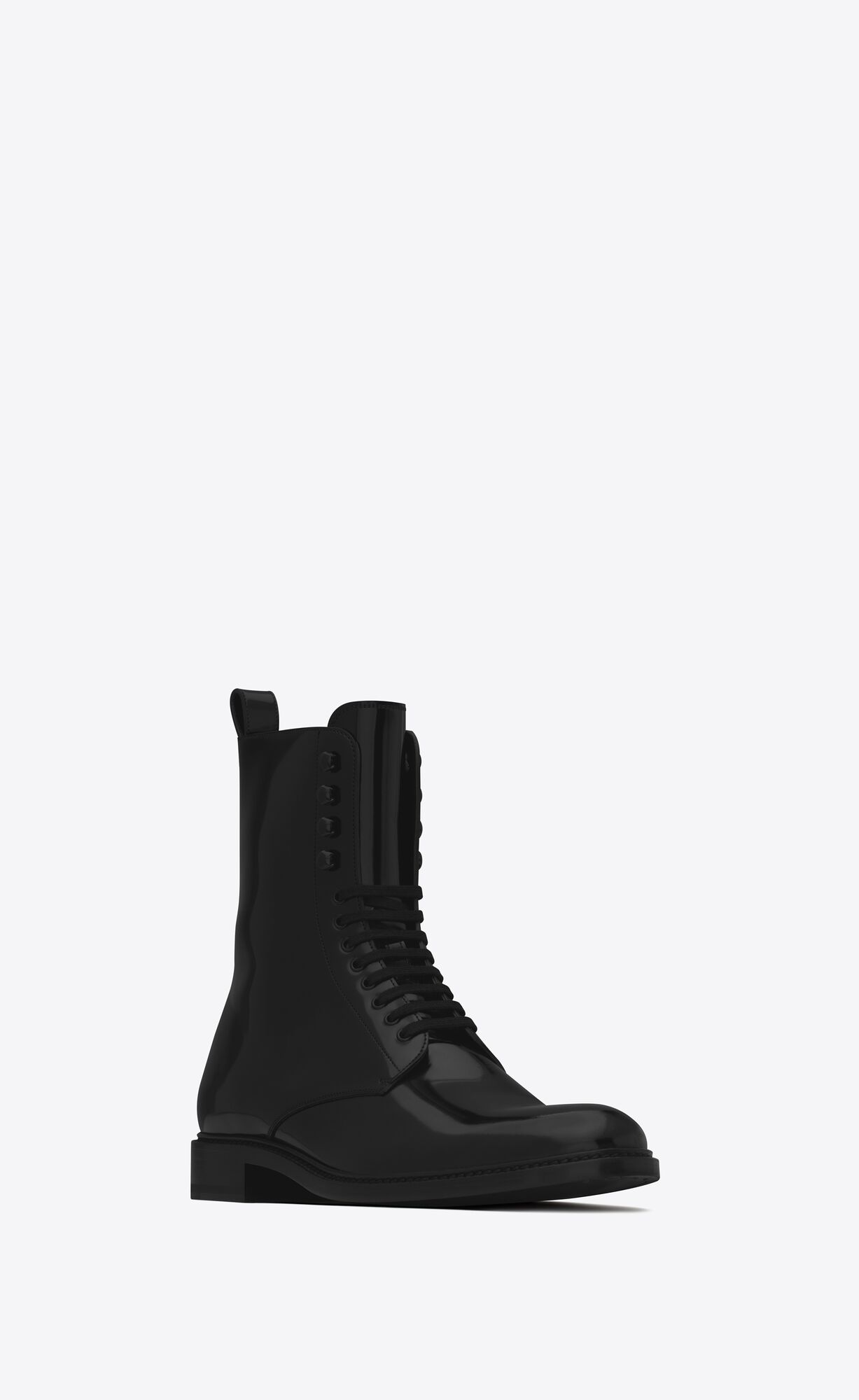 YSL Army Laced Boots In Shiny Leather Black | FGTZO4295