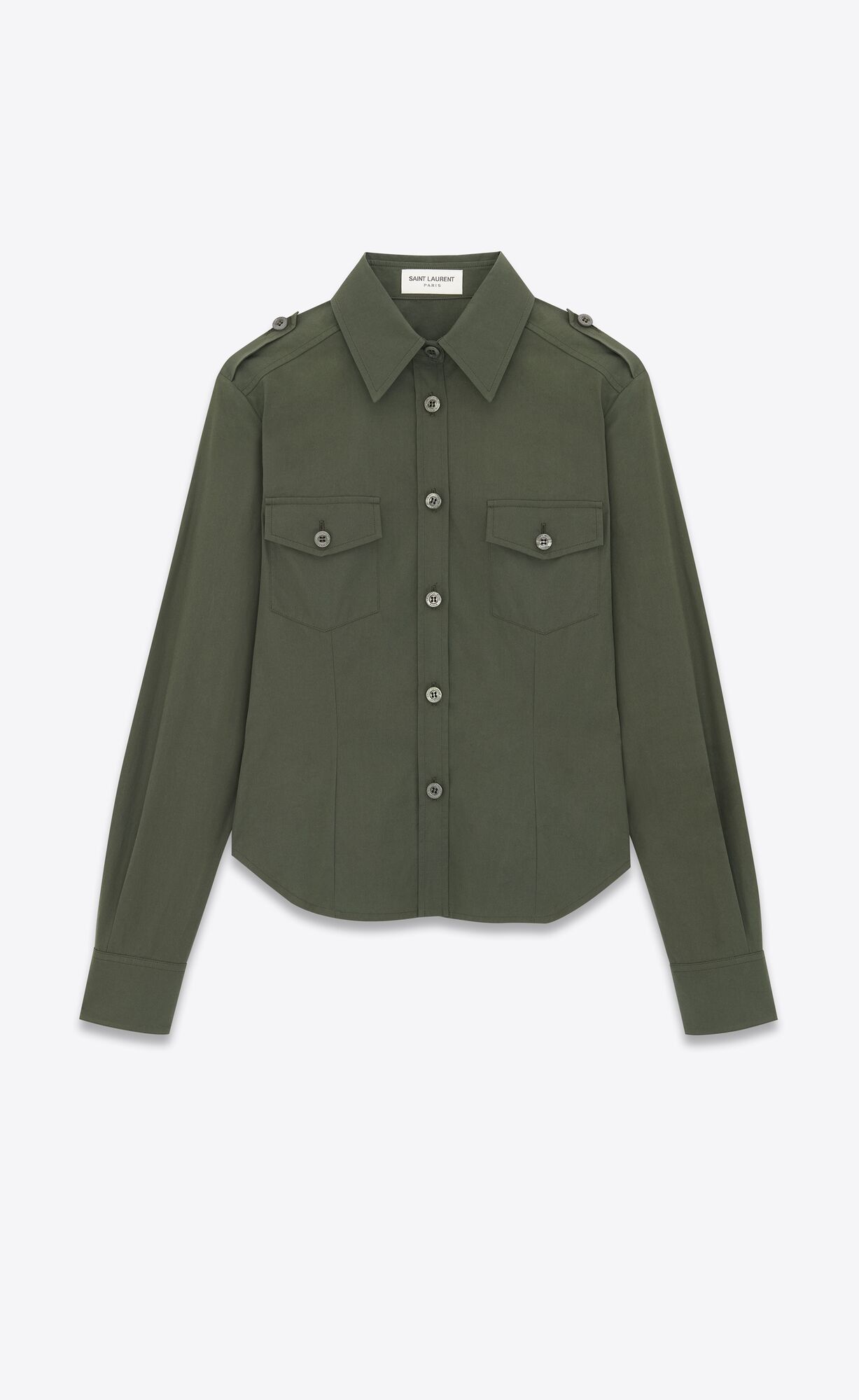 YSL Army Shirt In Cotton Poplin Khaki | ASCXT3150