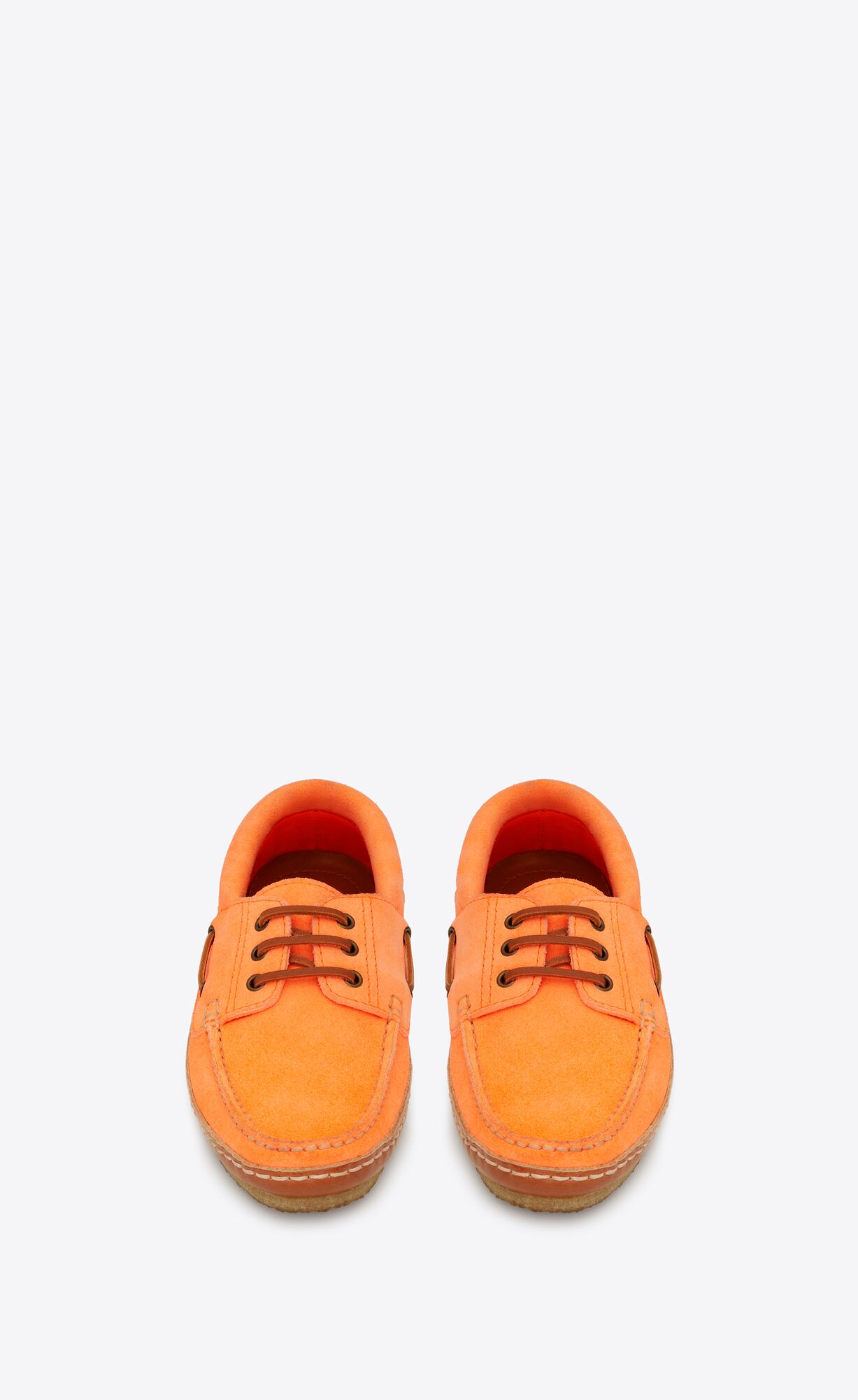 YSL Ashe Boat Shoes In Suede Orange Fluo | NVYMO9478