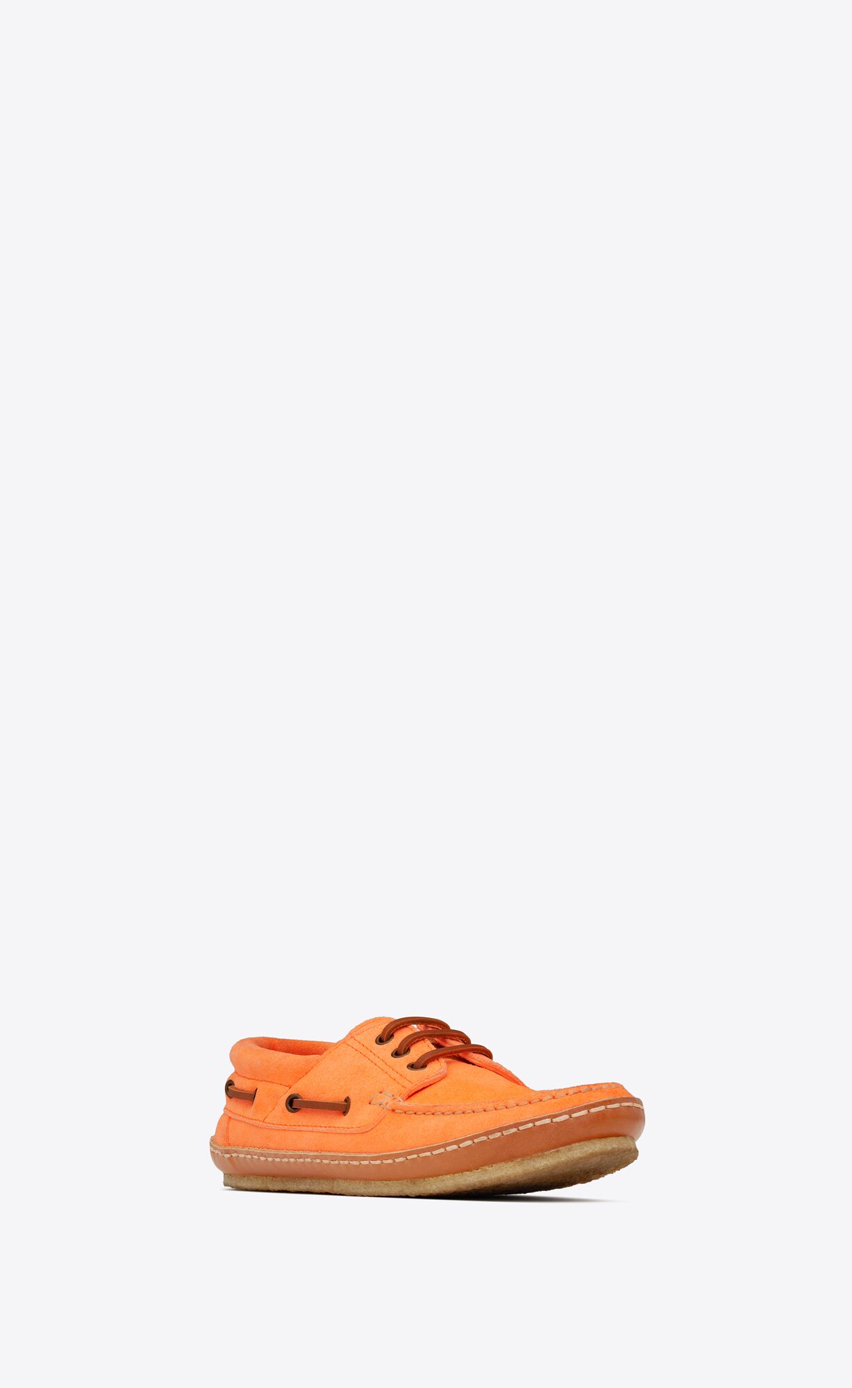 YSL Ashe Boat Shoes In Suede Orange Fluo | NVYMO9478