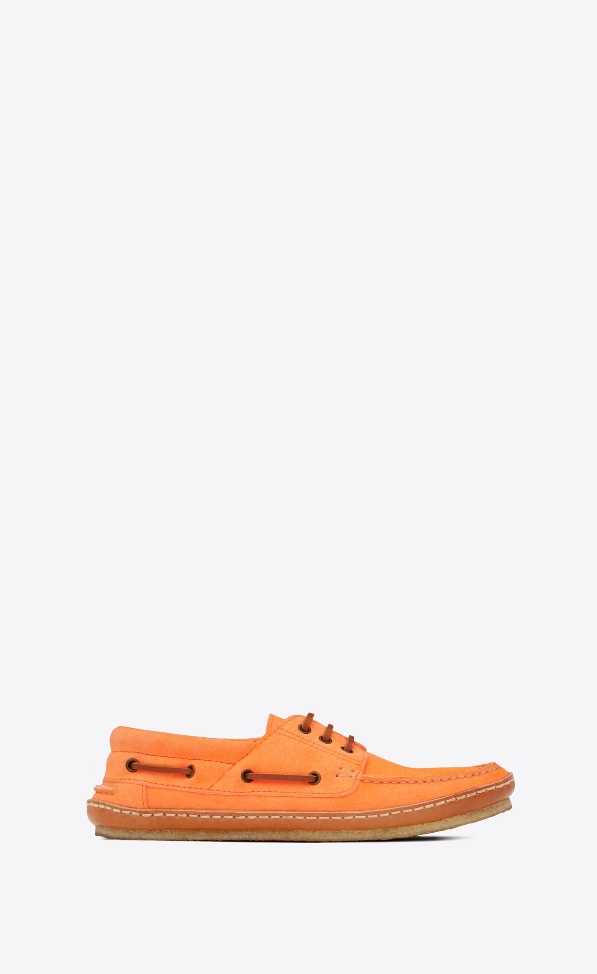 YSL Ashe Boat Shoes In Suede Orange Fluo | NVYMO9478