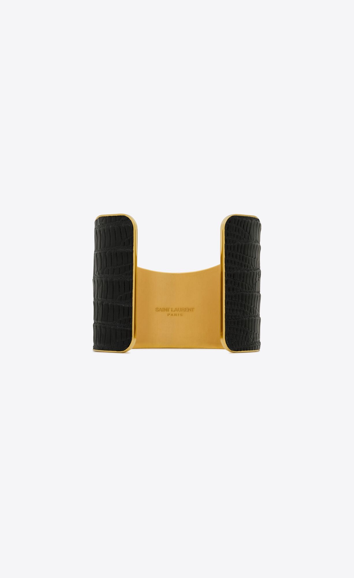 YSL Asymmetric Cuff Bracelet In Tejus-embossed Leather And Metal Black | NEGHT5648