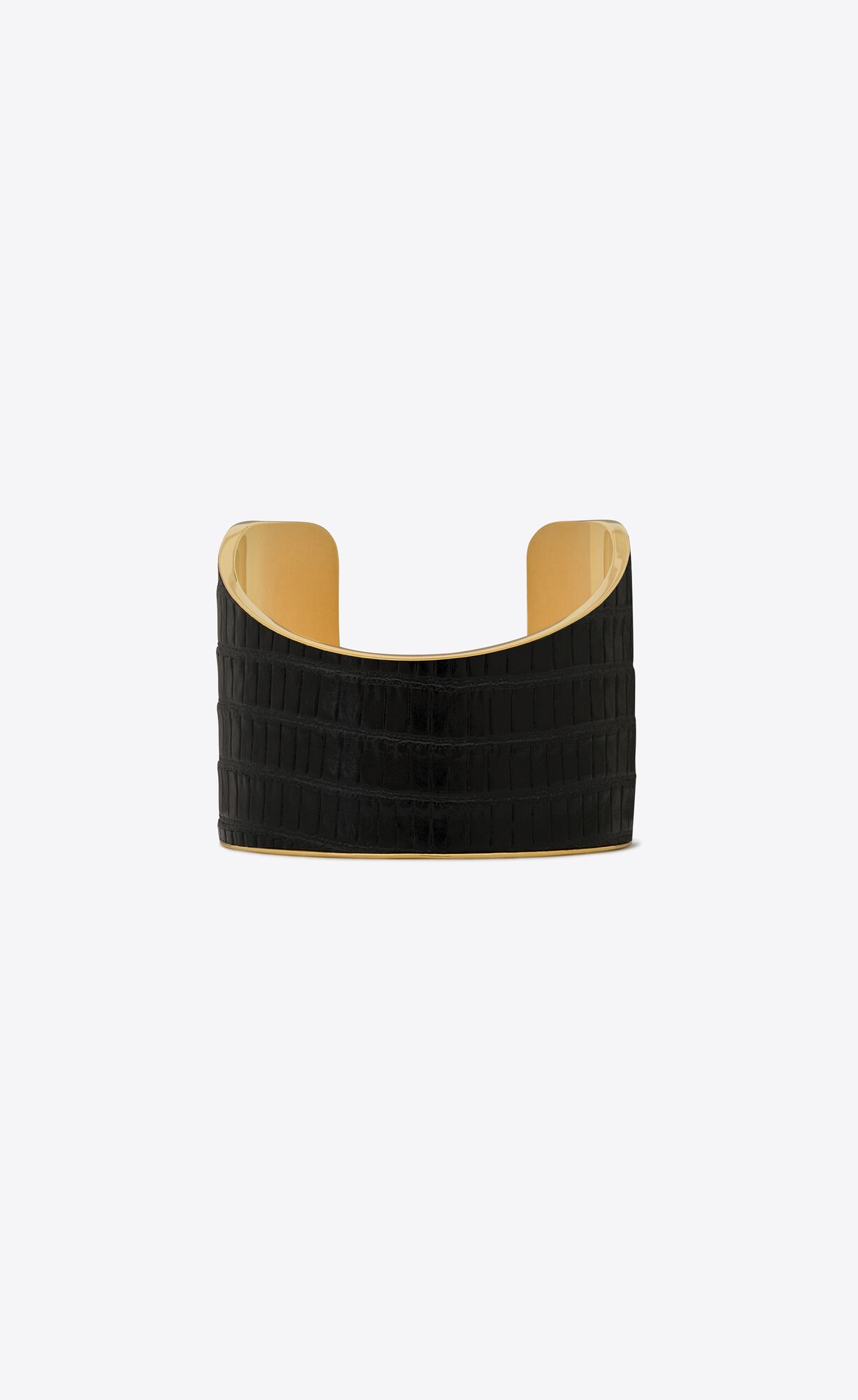 YSL Asymmetric Cuff Bracelet In Tejus-embossed Leather And Metal Black | NEGHT5648