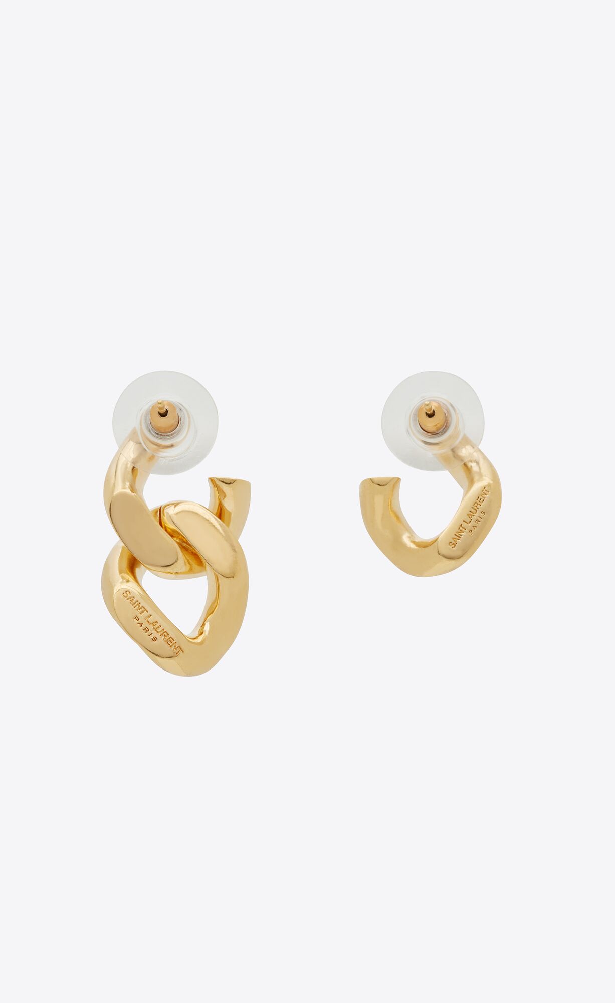 YSL Asymmetrical Curb Chain Earrings In Metal Brass Gold | XDLZJ5674