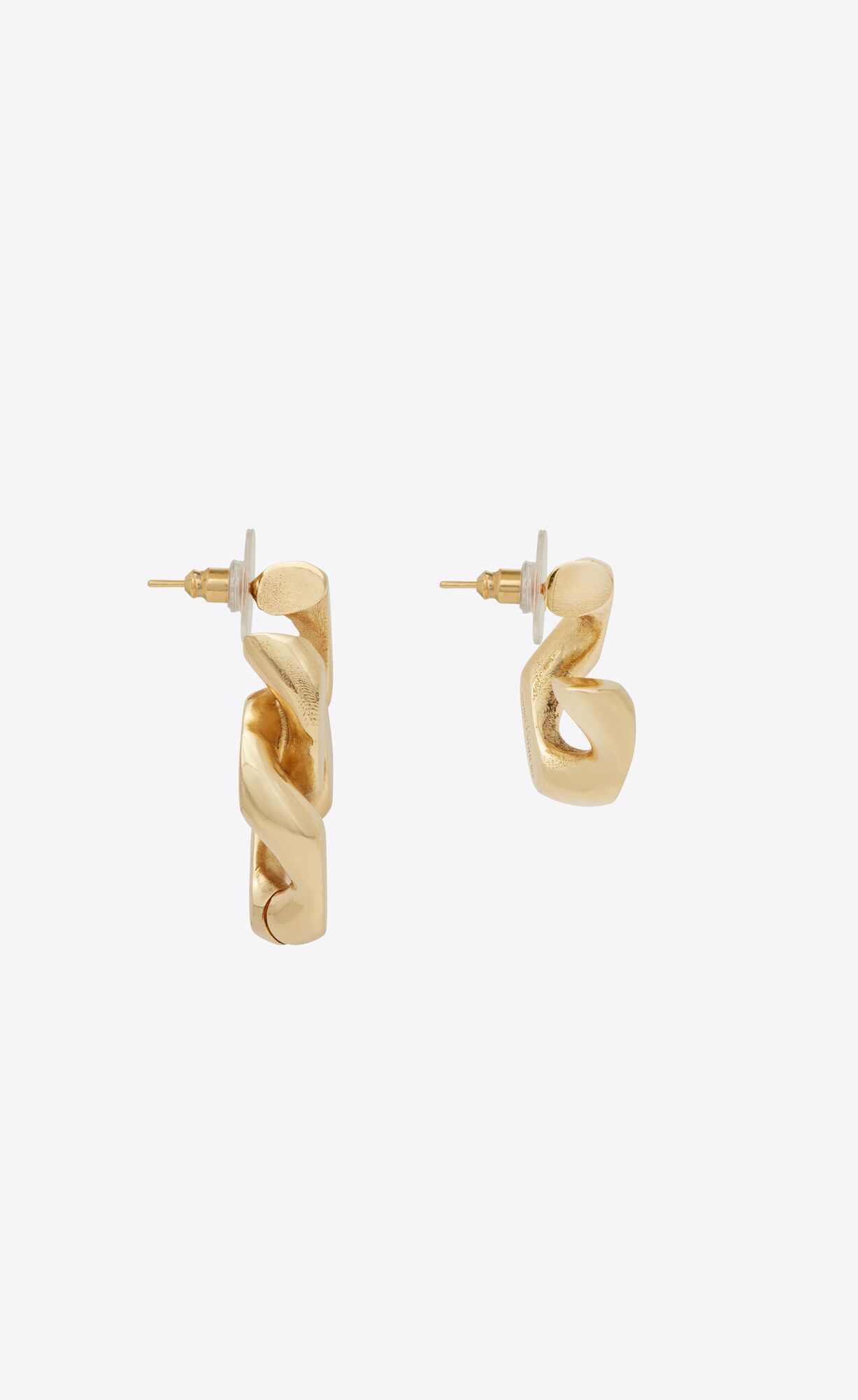 YSL Asymmetrical Curb Chain Earrings In Metal Brass Gold | XDLZJ5674