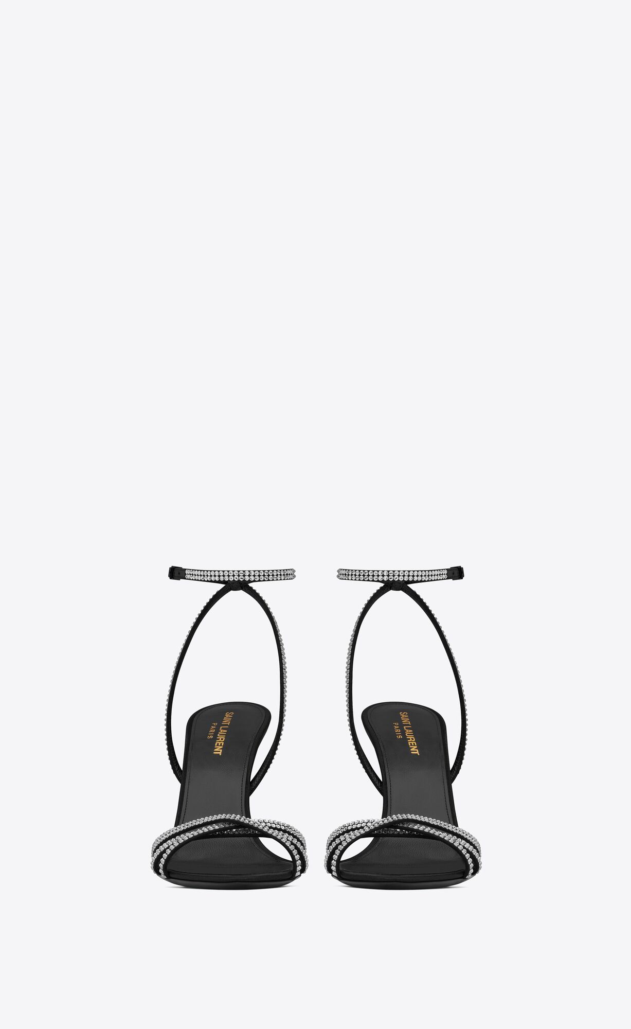 YSL Ava Sandals In Crepe Satin With Rhinestones Black And Crystal | UVXPJ7145