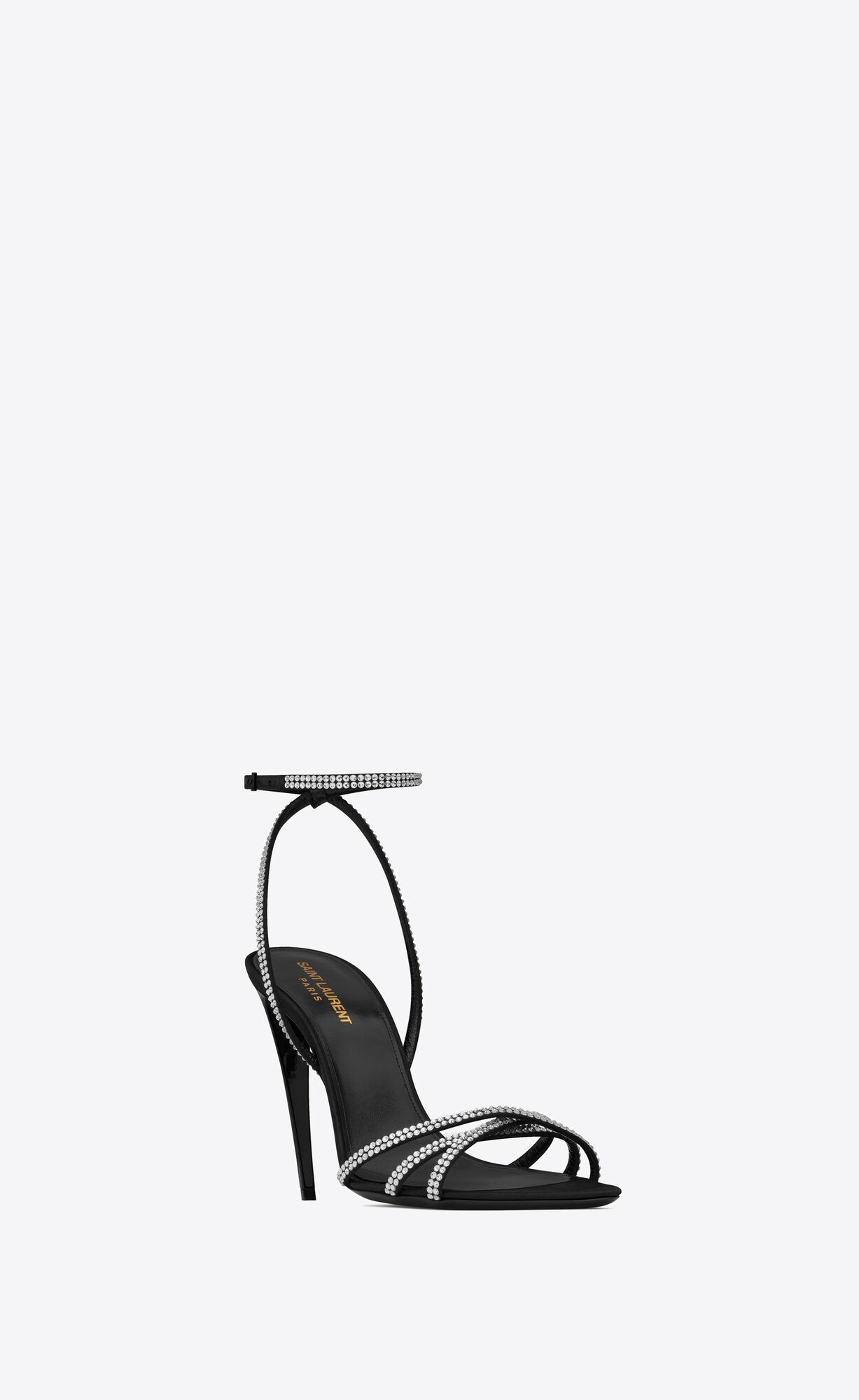 YSL Ava Sandals In Crepe Satin With Rhinestones Black And Crystal | UVXPJ7145