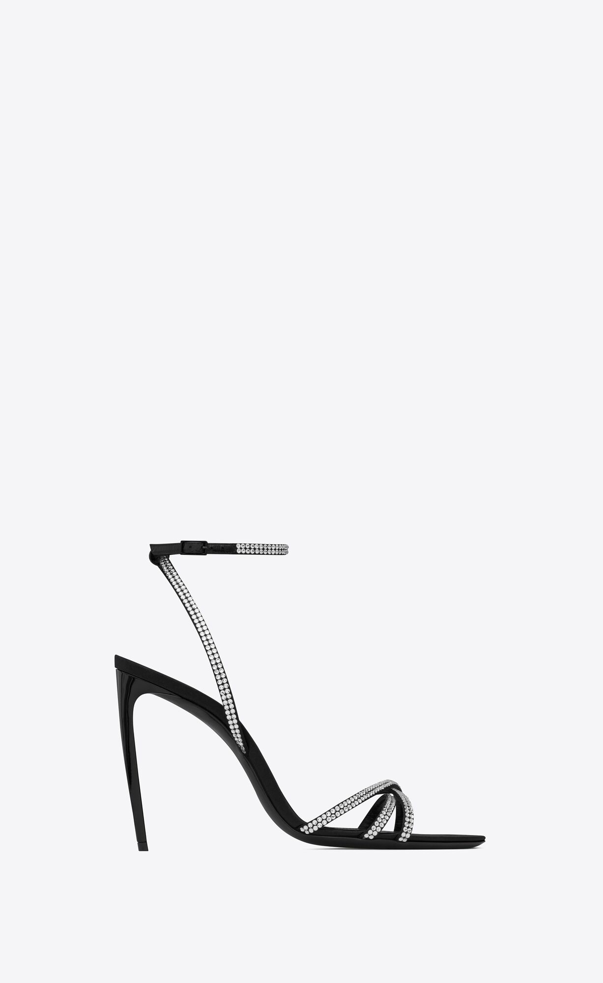 YSL Ava Sandals In Crepe Satin With Rhinestones Black And Crystal | UVXPJ7145