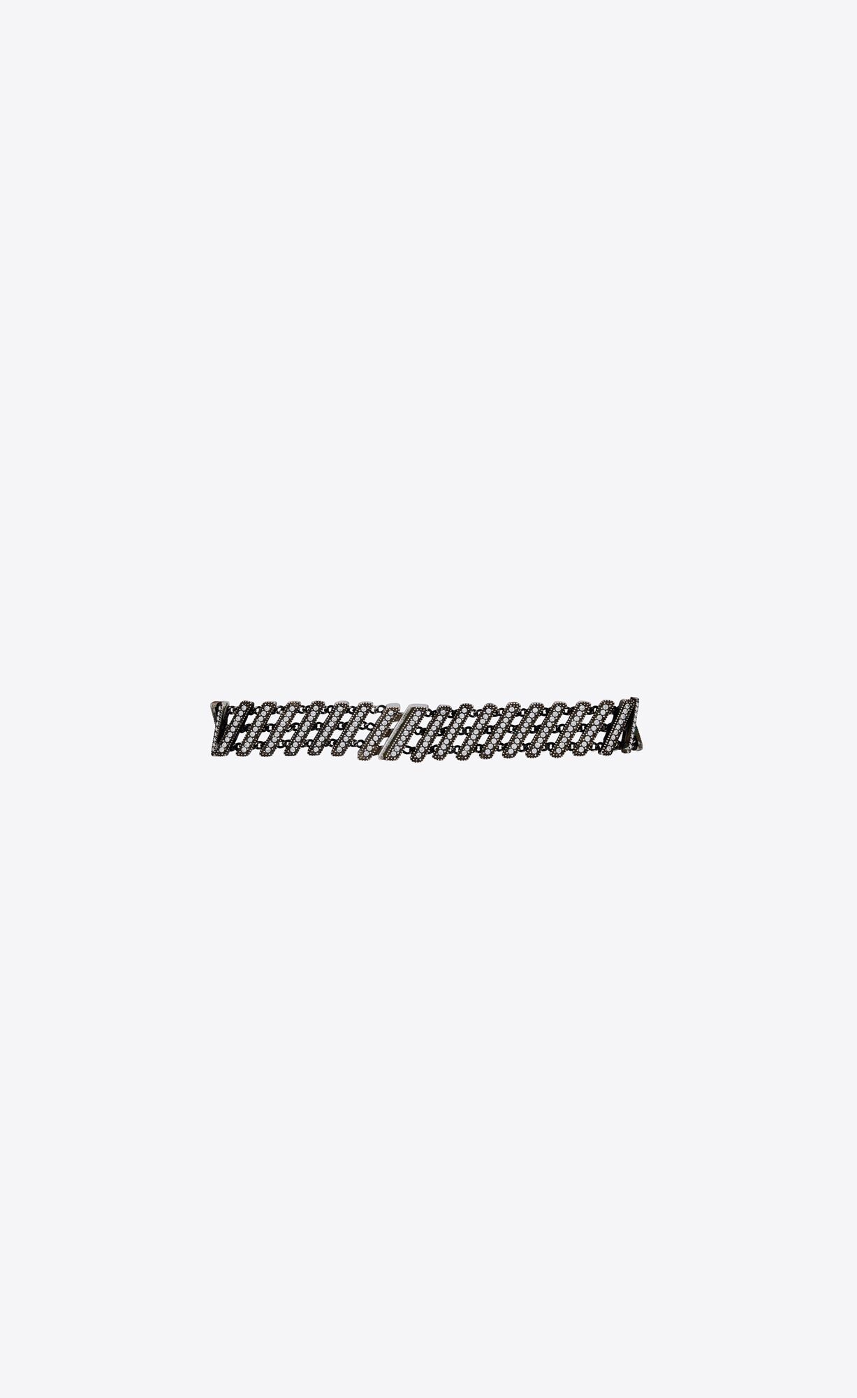 YSL Baguette Rhinestone Bracelet In Metal Oxidized Silver | YNSBZ5472