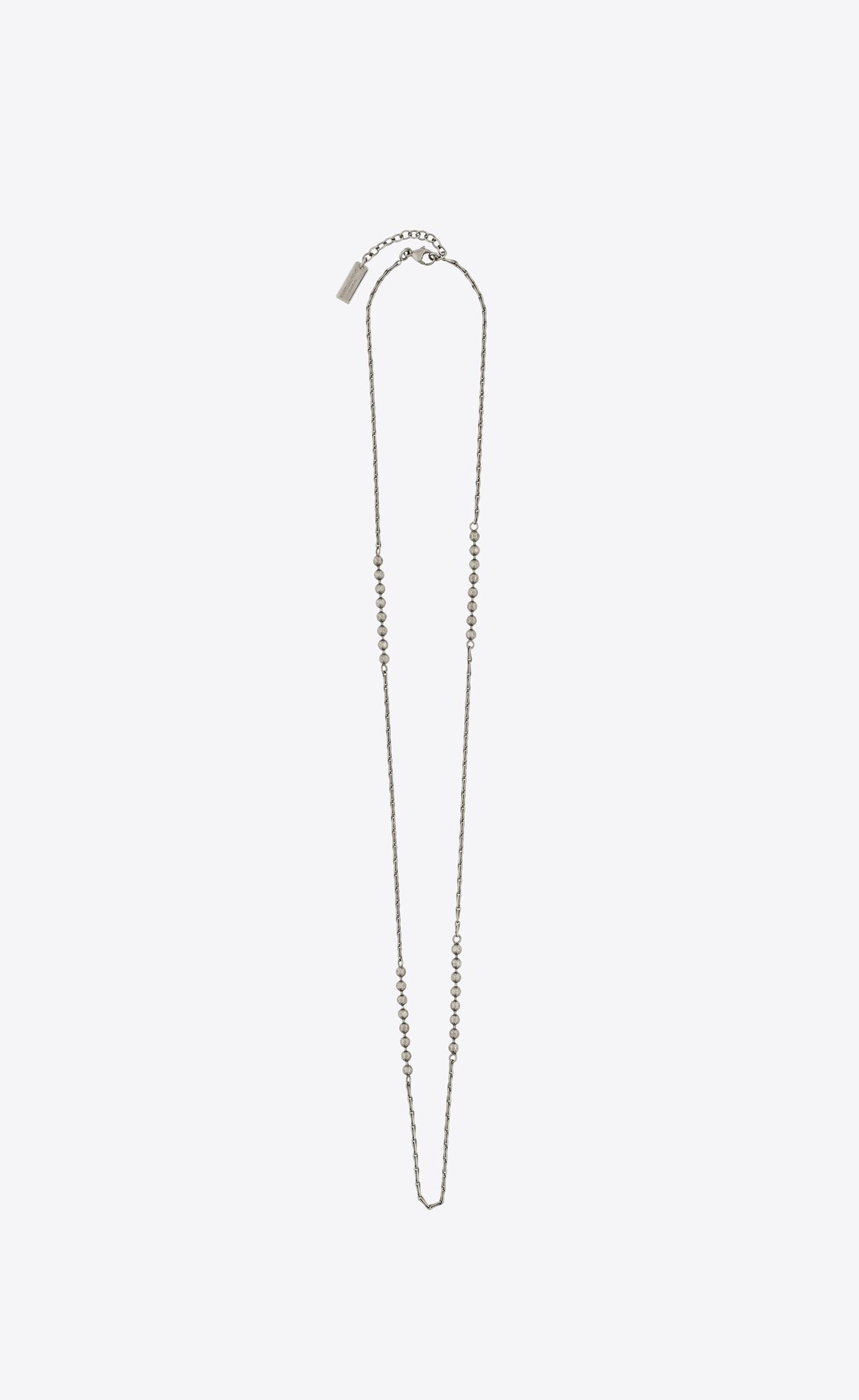 YSL Ball And Wheat Chain Necklace In Metal Oxidized Silver | RSVDJ7695