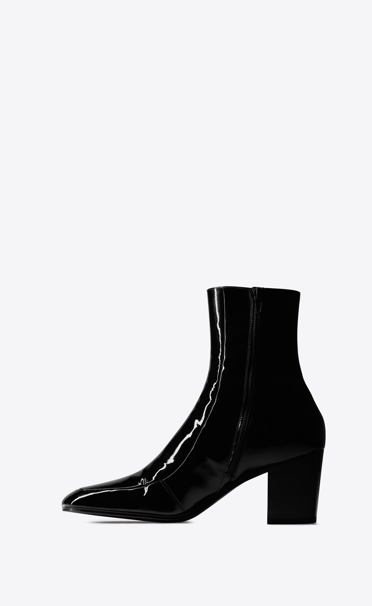 YSL Beau Zipped Boots In Patent Leather Noir | LMQUE0968