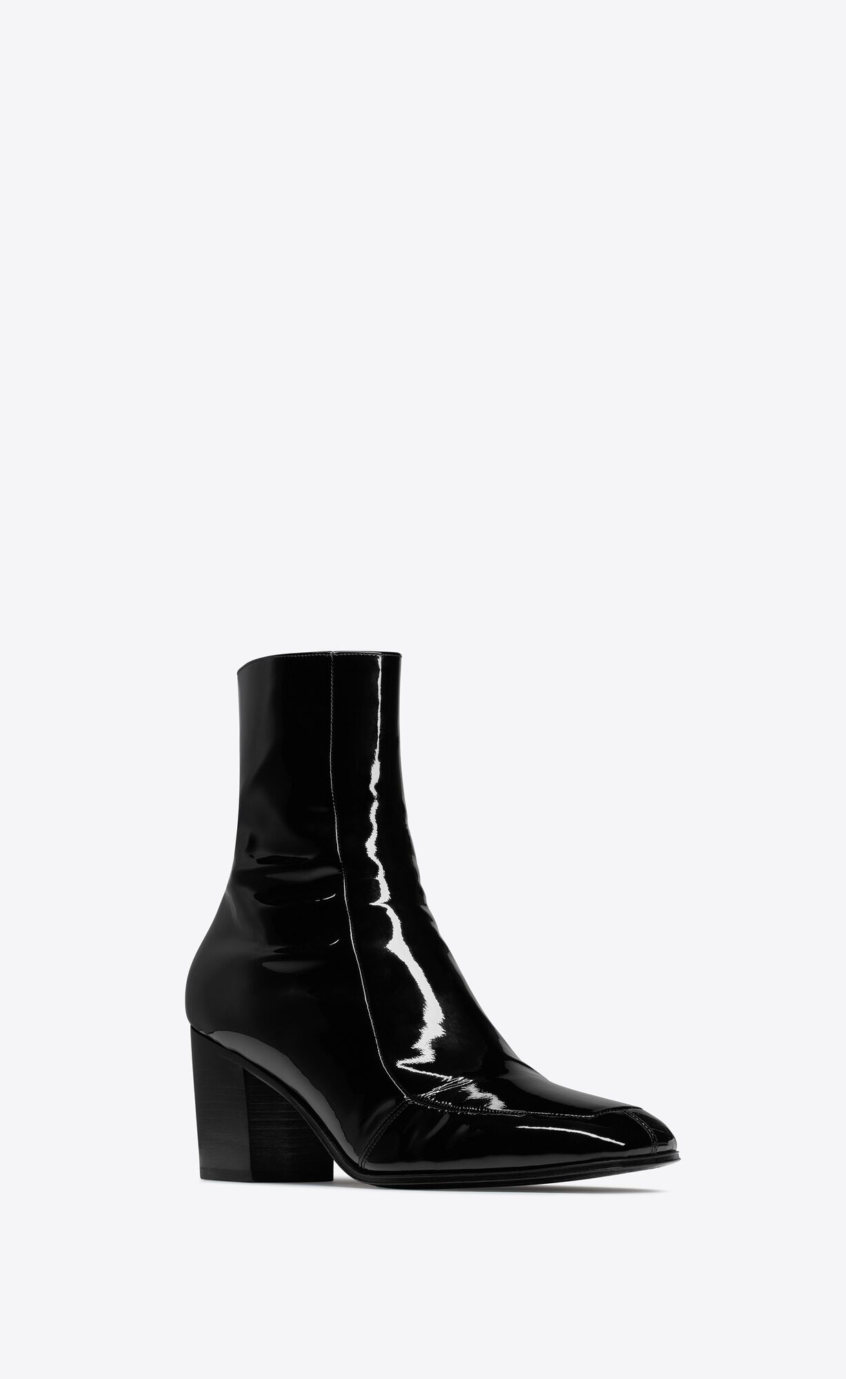 YSL Beau Zipped Boots In Patent Leather Noir | LMQUE0968