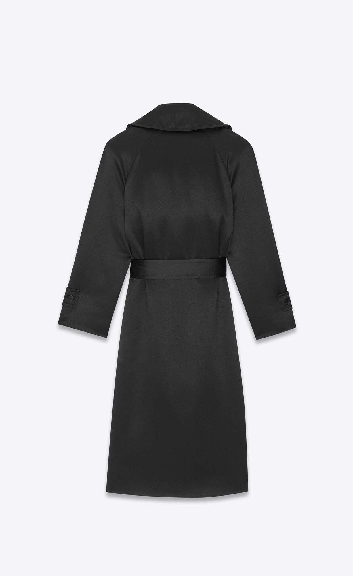 YSL Belted Coat In Crepe Satin Black | CHLST3628