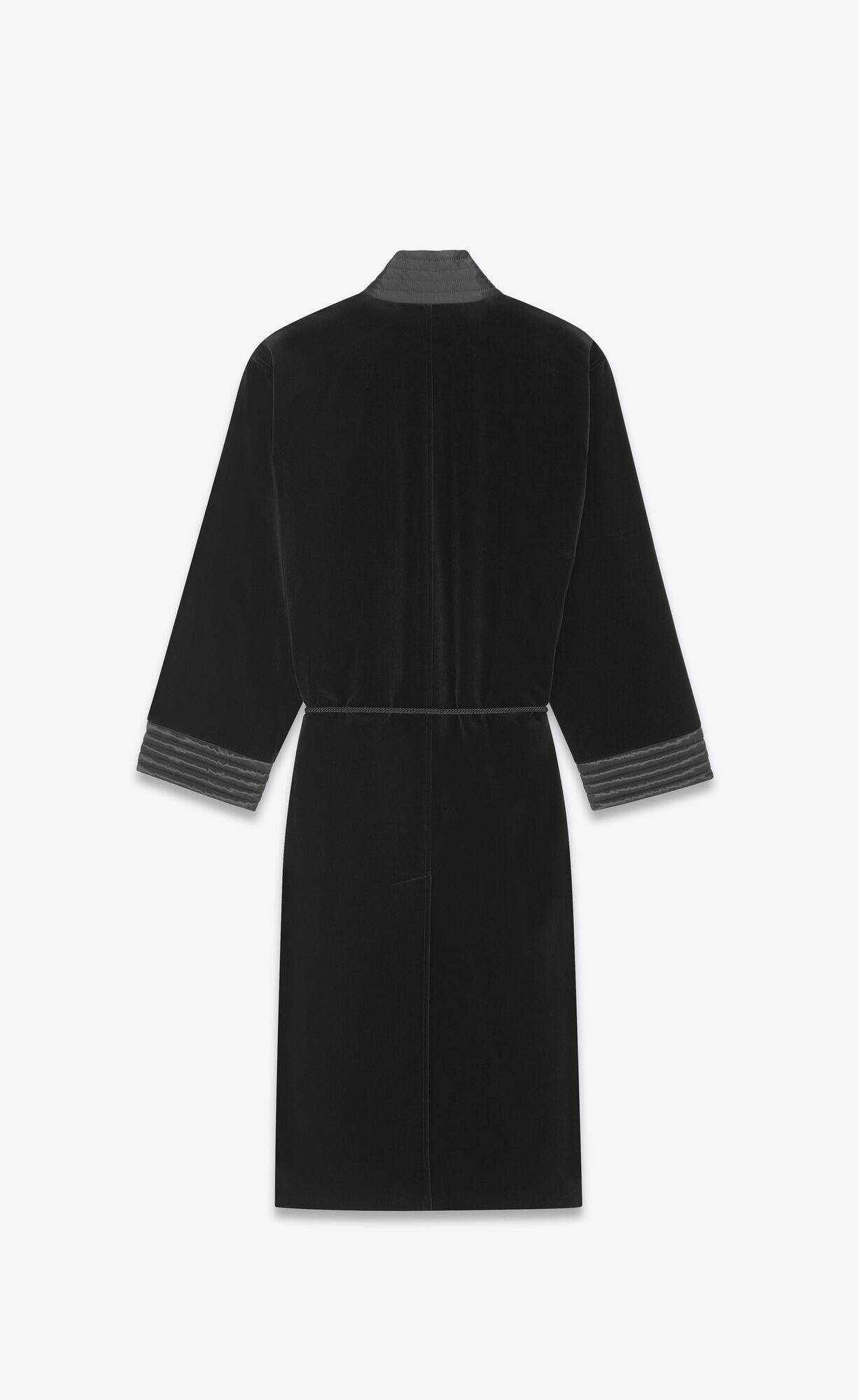 YSL Belted Coat In Velvet Cotton Black | SPDMC2598