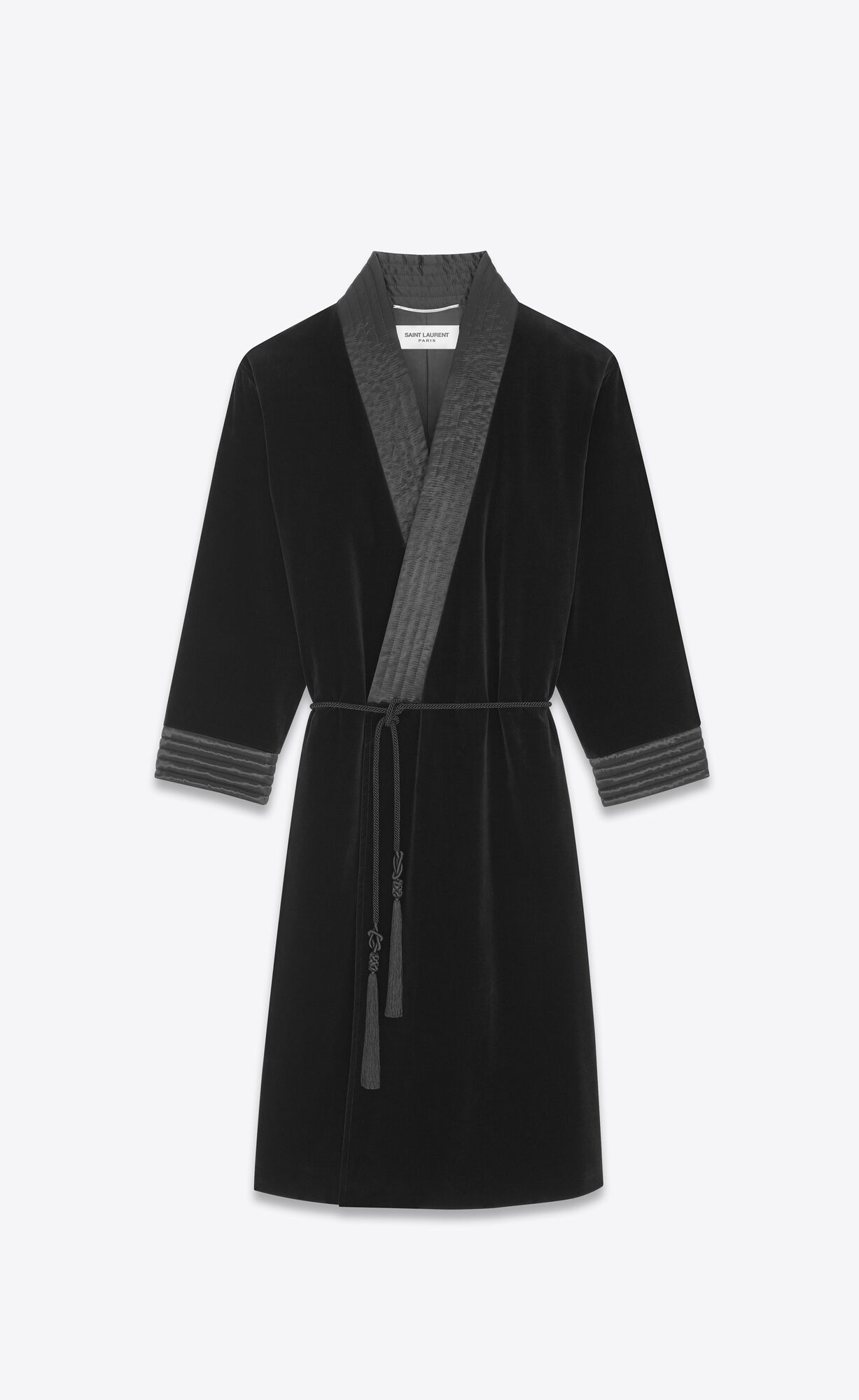 YSL Belted Coat In Velvet Cotton Black | SPDMC2598