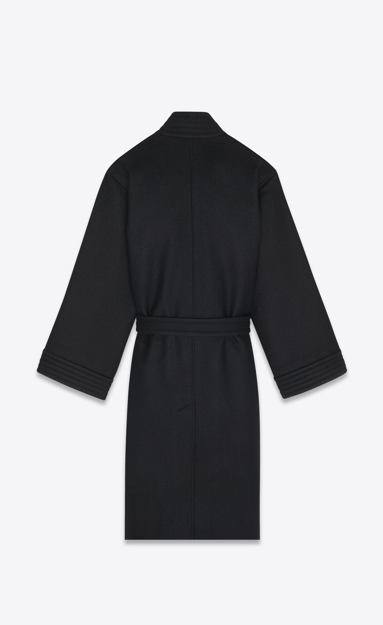 YSL Belted Coat In Wool Felt Noir Brillant | WRFHN7986