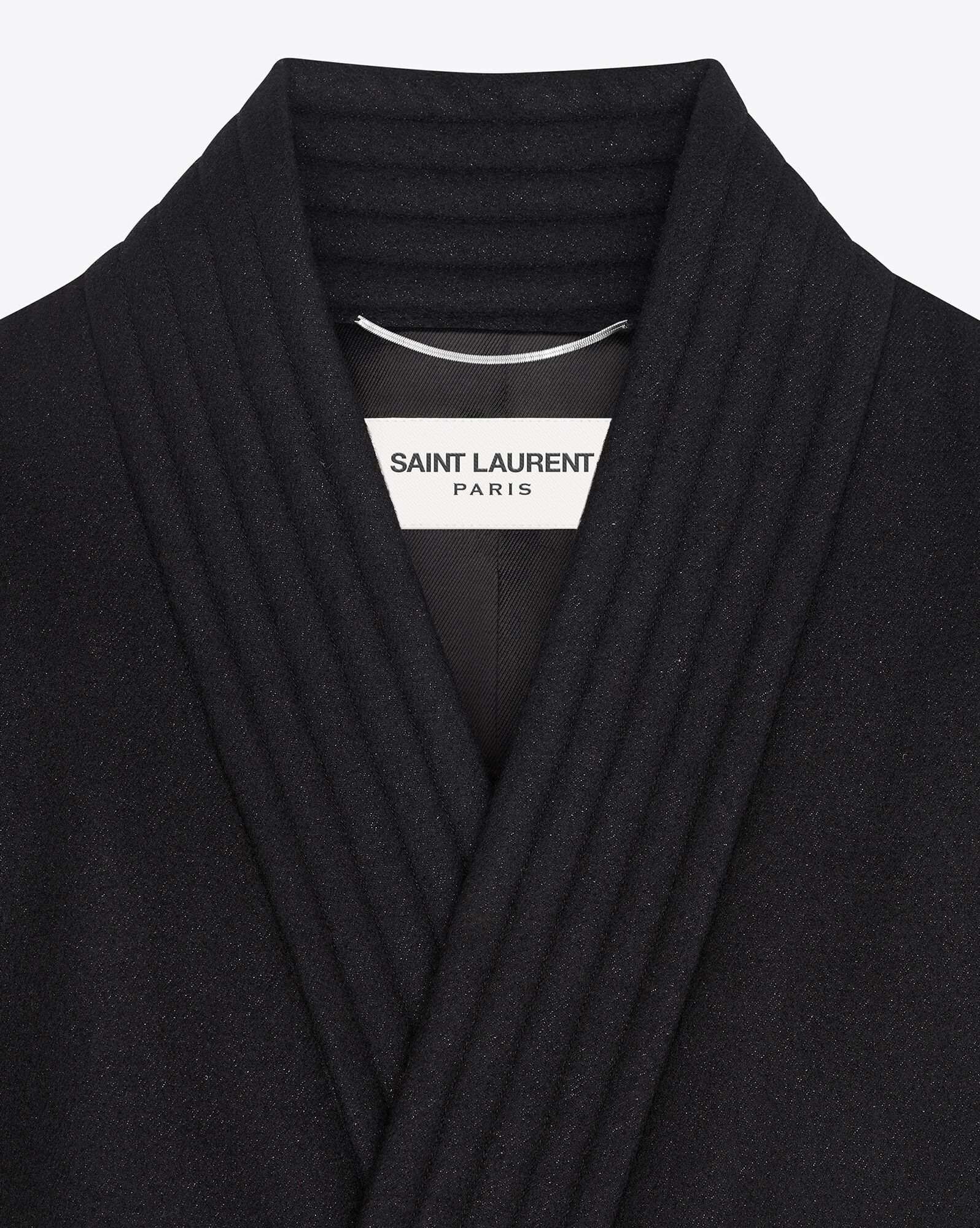 YSL Belted Coat In Wool Felt Noir Brillant | WRFHN7986