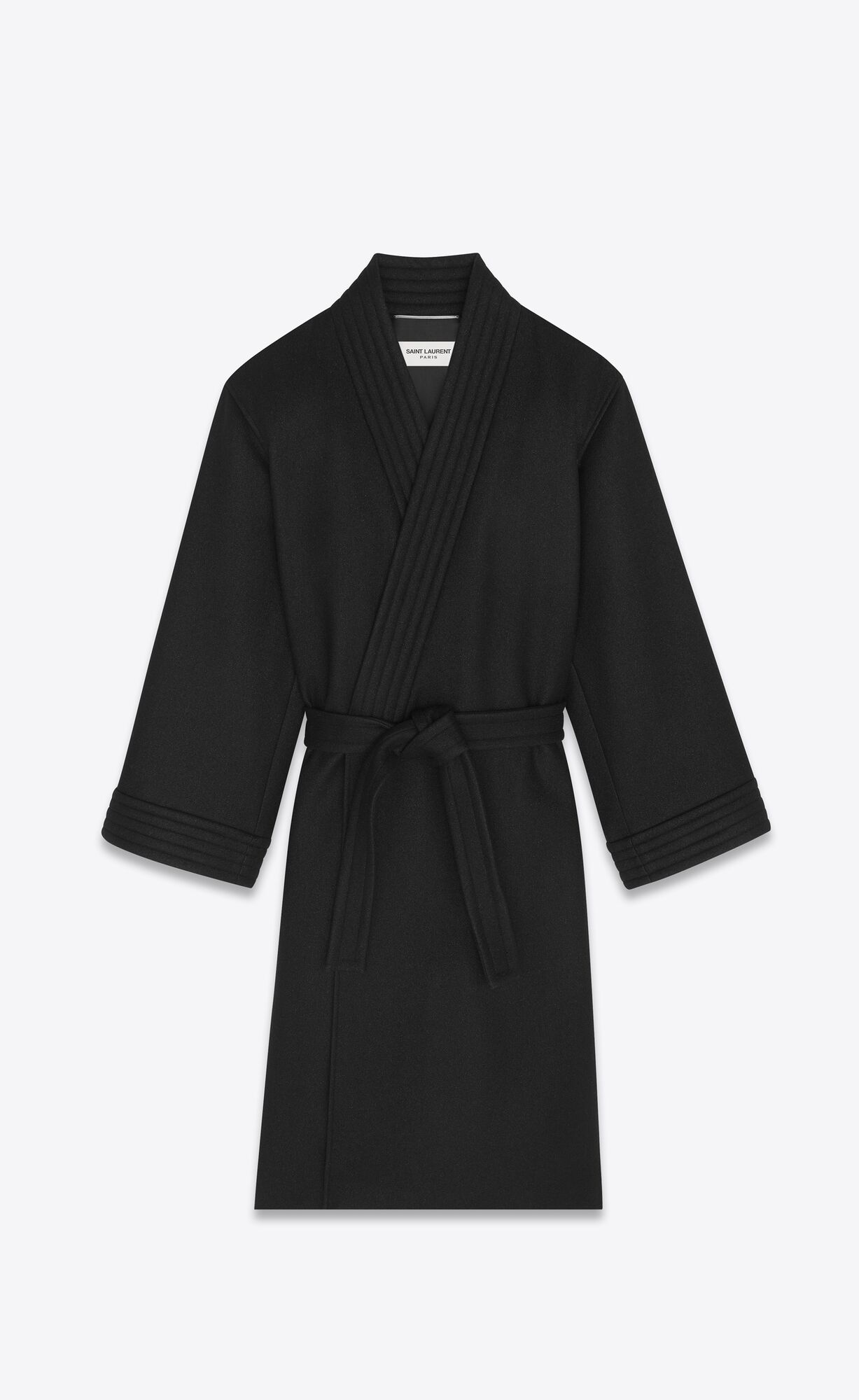 YSL Belted Coat In Wool Felt Noir Brillant | WRFHN7986