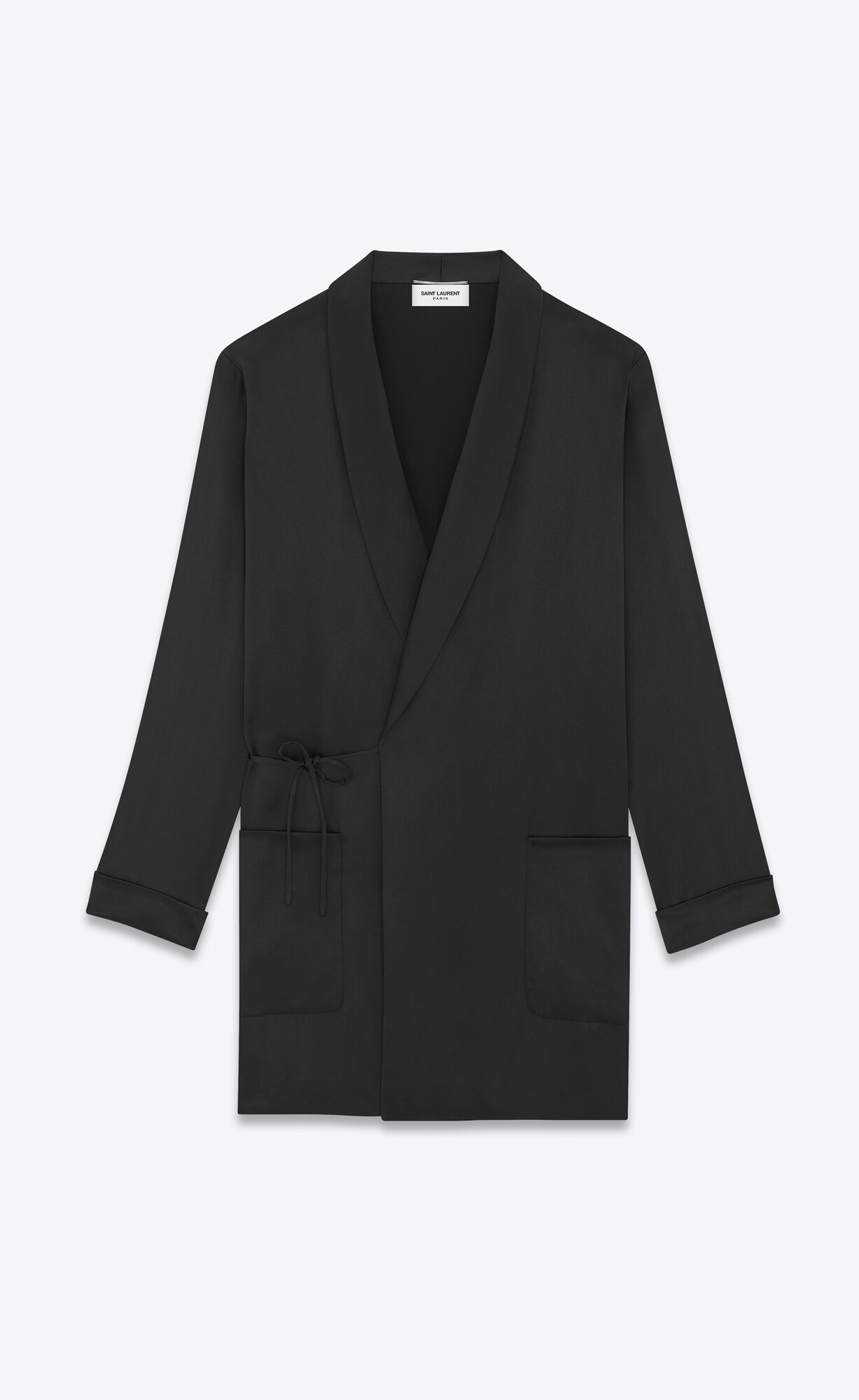 YSL Belted Jacket In Silk Satin Black | UQDYO9805