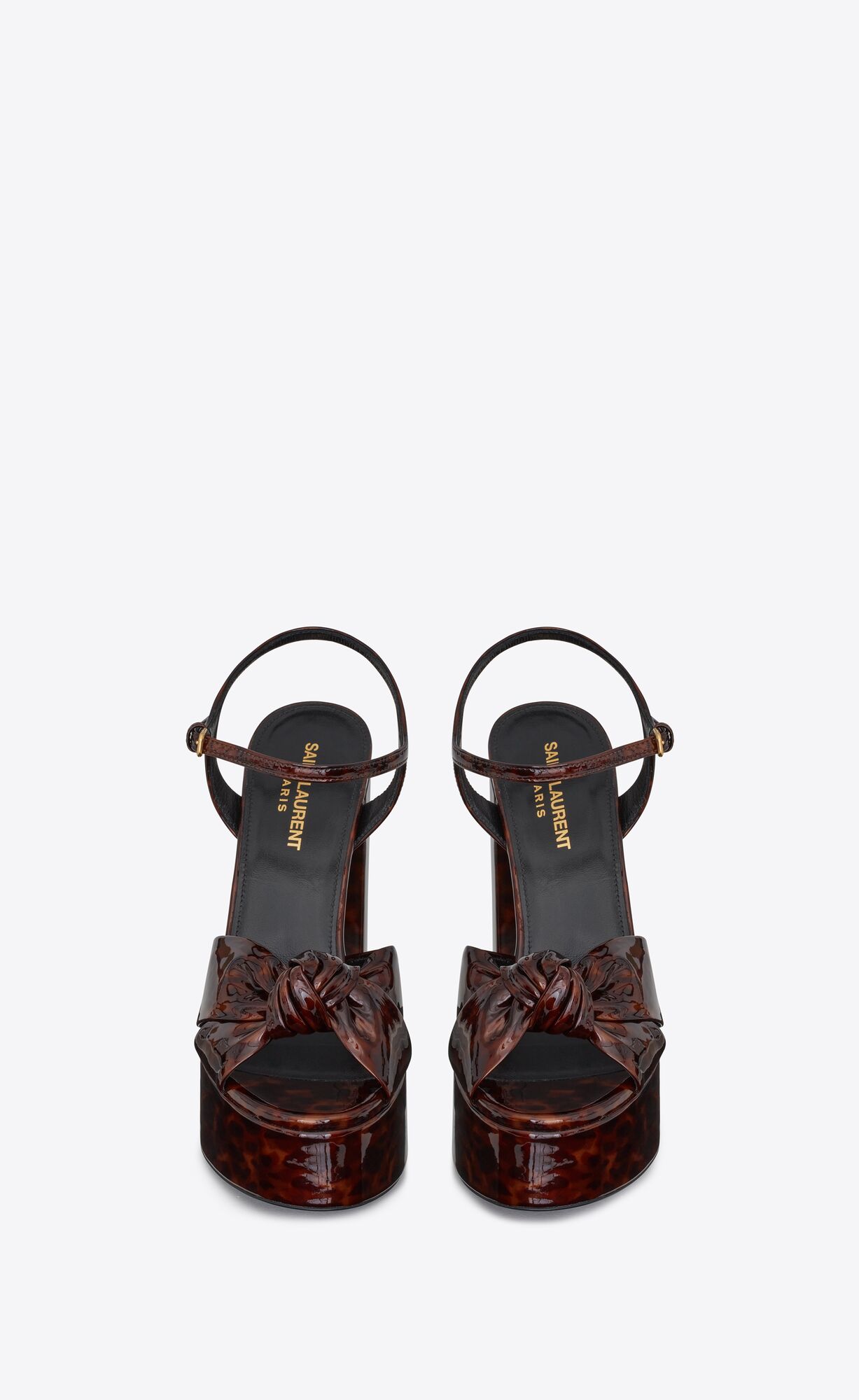 YSL Bianca Platform Sandals In Tortoiseshell Patent Leather Naturel | KILEM1348