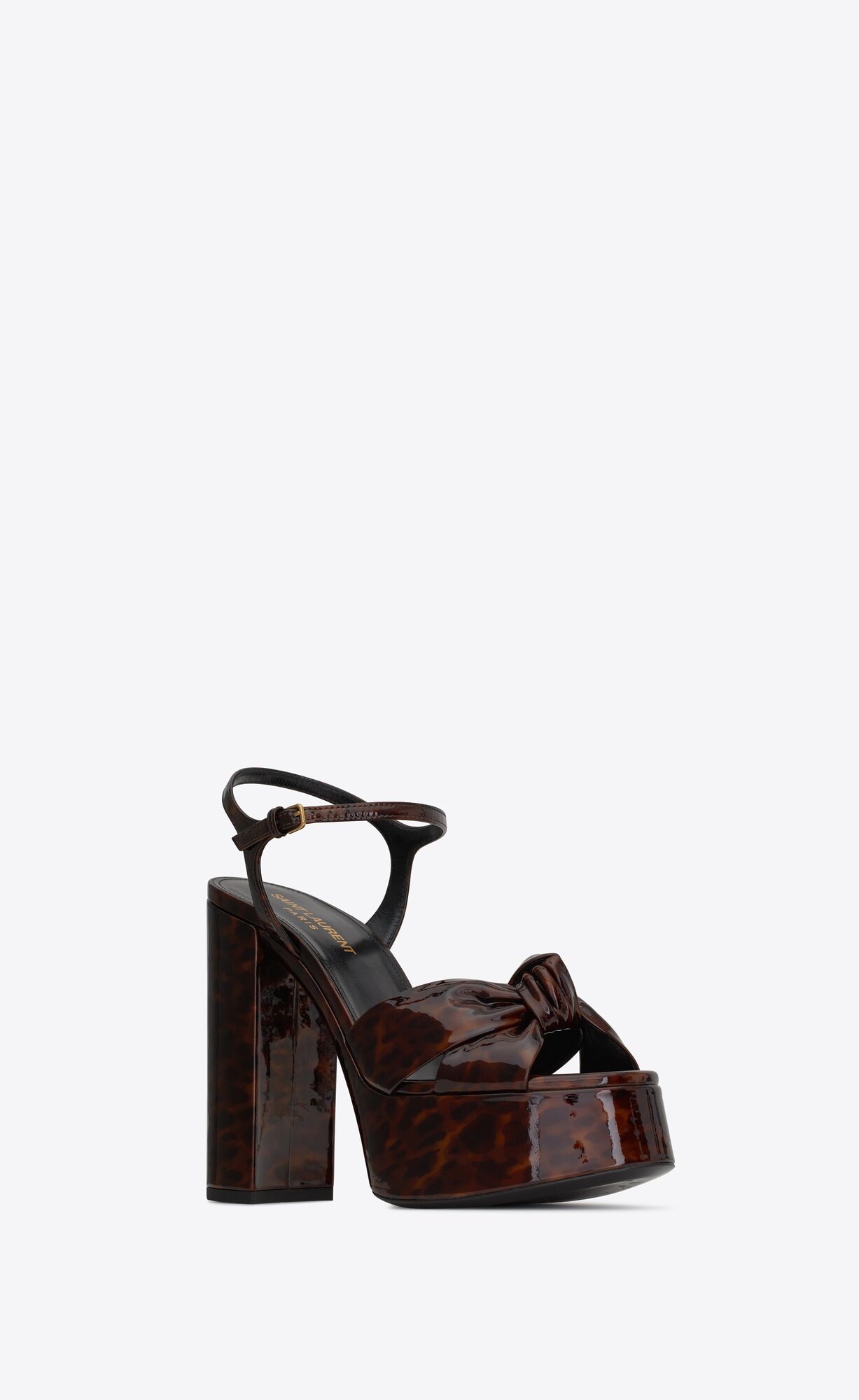 YSL Bianca Platform Sandals In Tortoiseshell Patent Leather Naturel | KILEM1348