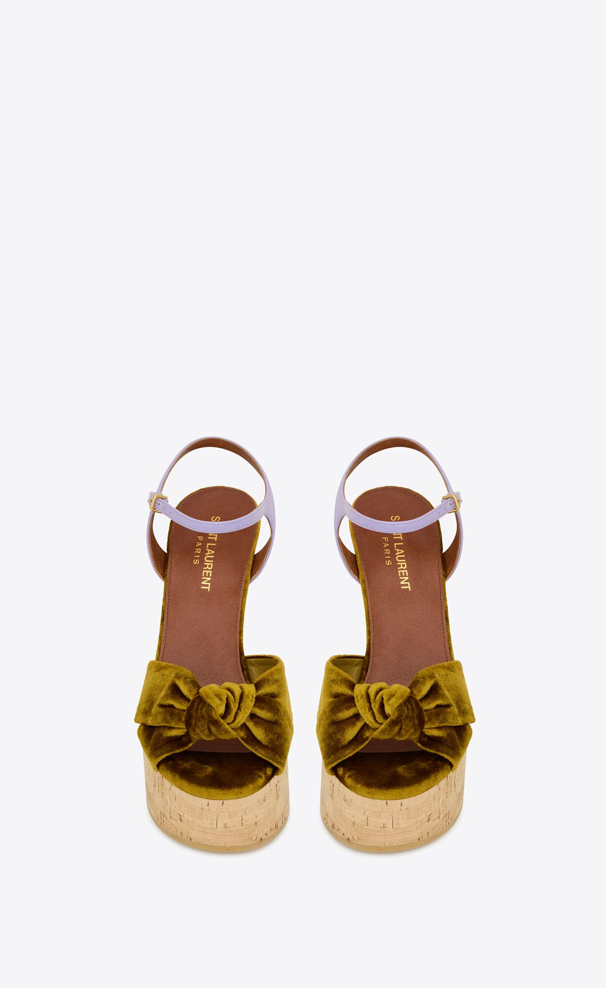 YSL Bianca Platform Sandals In Velvet And Smooth Leather Gold And Lilas | ARIGJ1987