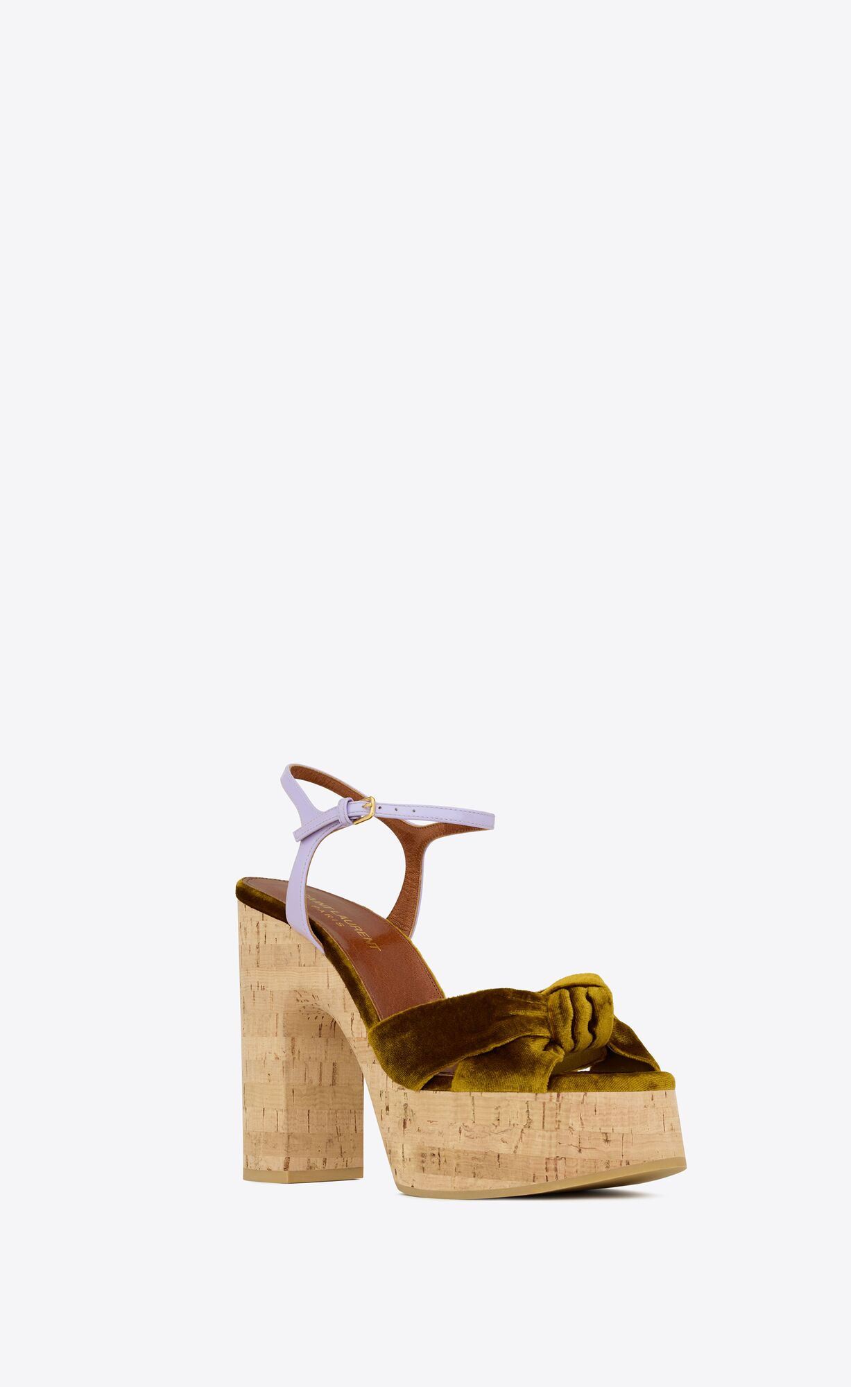 YSL Bianca Platform Sandals In Velvet And Smooth Leather Gold And Lilas | ARIGJ1987