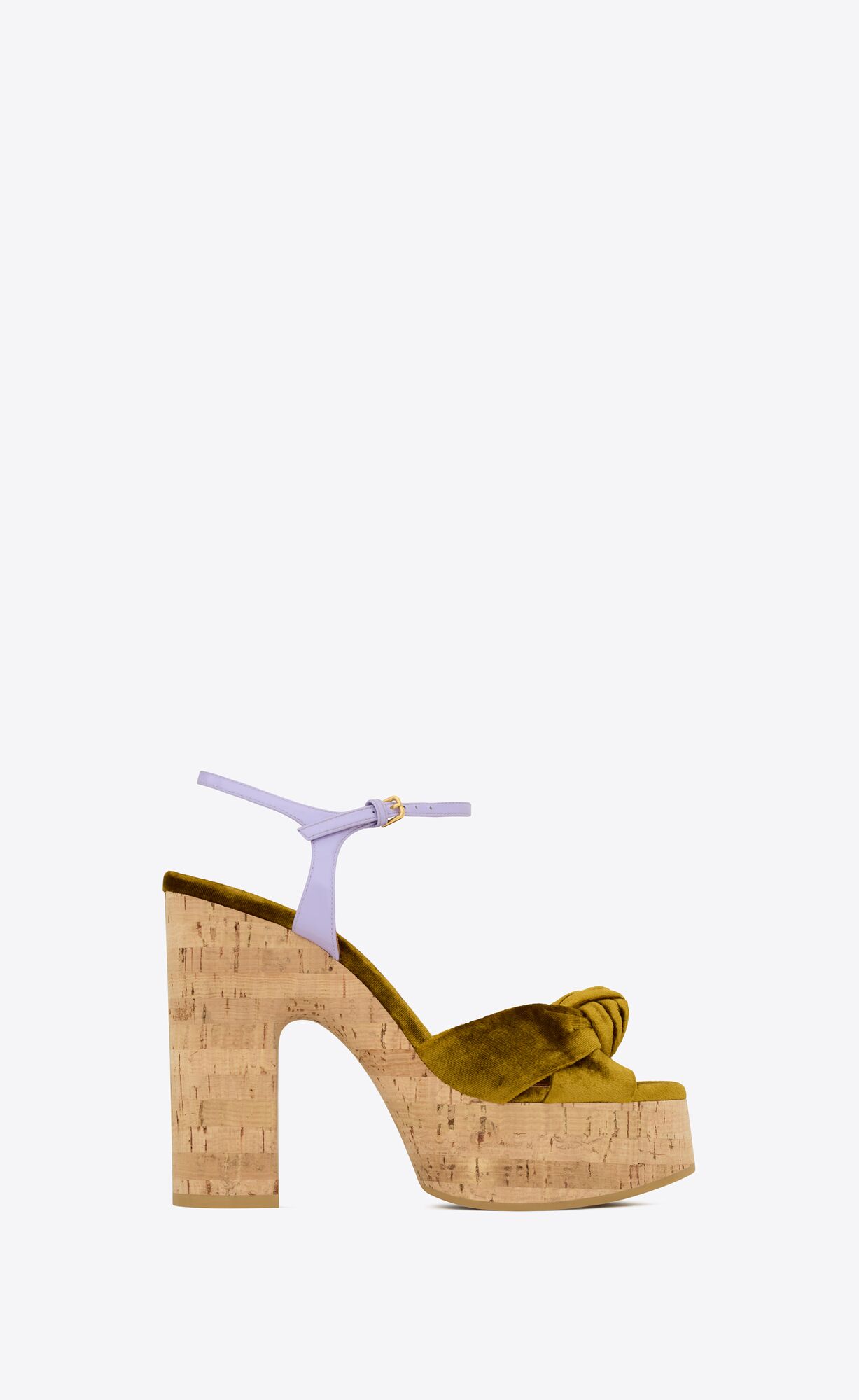 YSL Bianca Platform Sandals In Velvet And Smooth Leather Gold And Lilas | ARIGJ1987