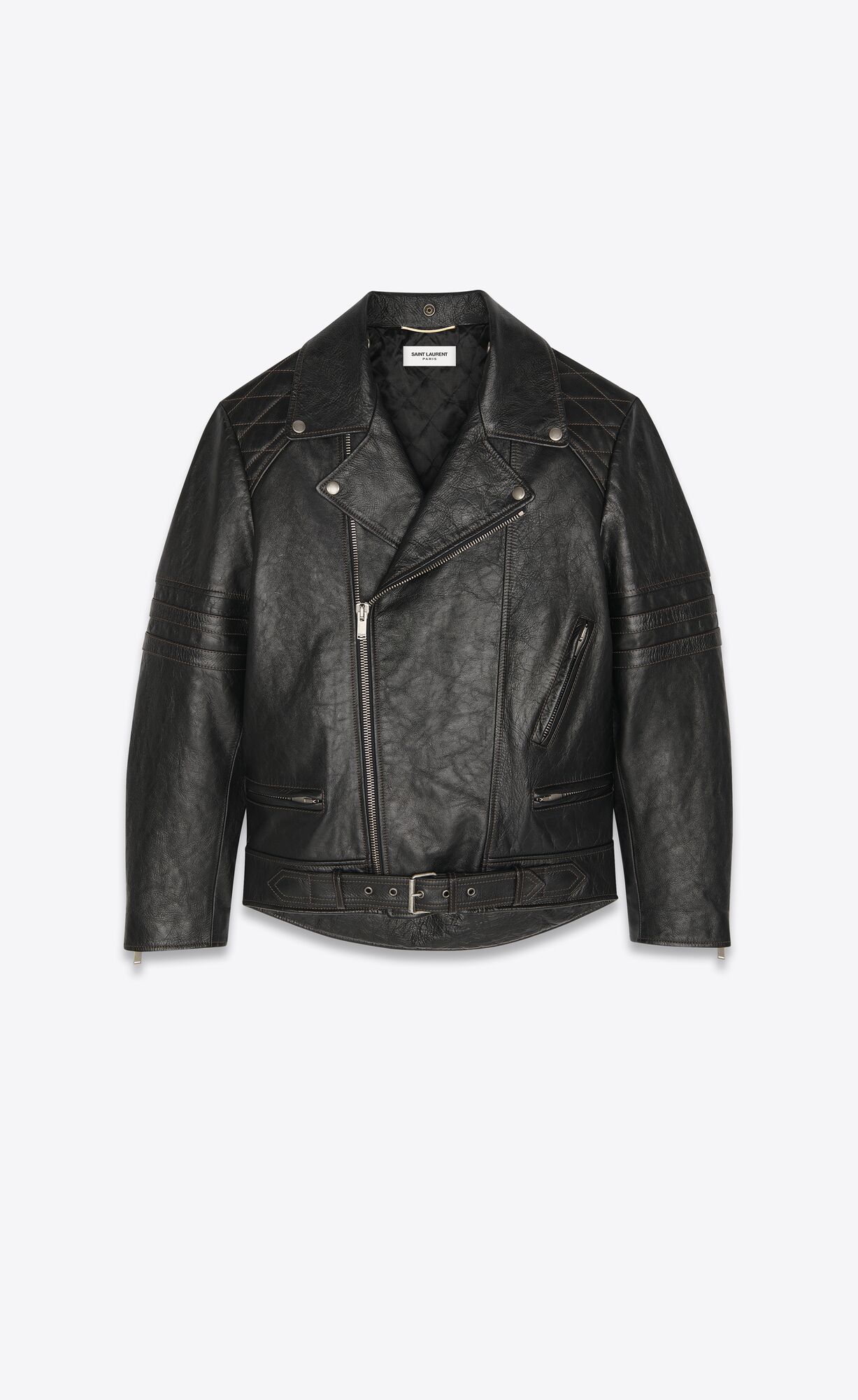 YSL Biker Jacket In Leather And Feathers Noir | TEOXQ2675