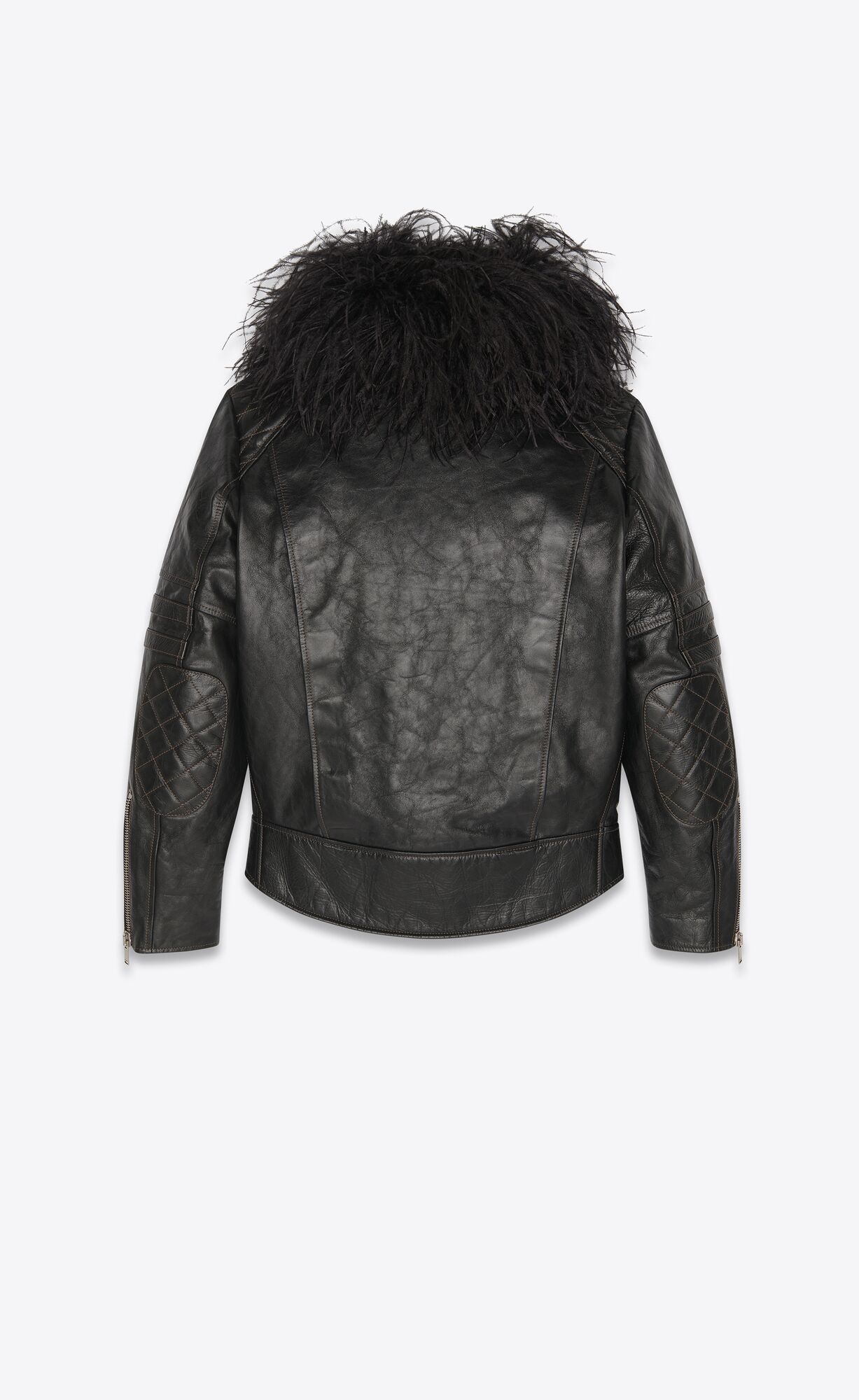 YSL Biker Jacket In Leather And Feathers Noir | TEOXQ2675