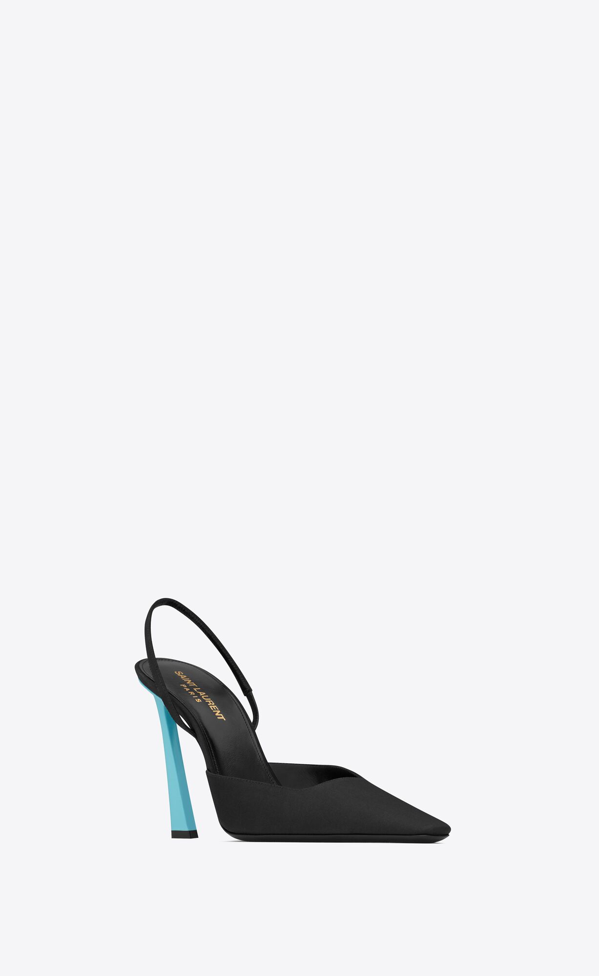 YSL Blade Slingback Pumps In Shantung And Patent Leather Noir Et Celeste | BGPSA1086