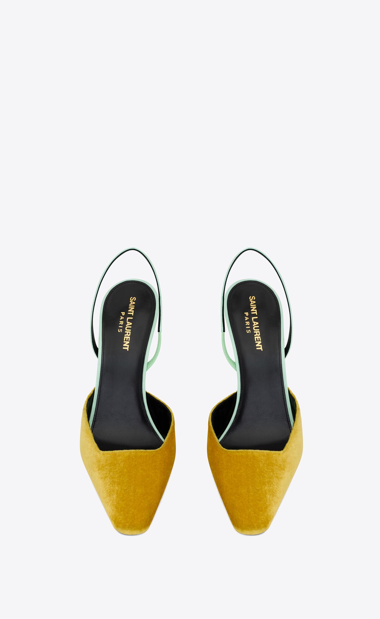 YSL Blade Slingback Pumps In Silk Velvet And Patent Leather Ocre Et Vert Anis | HACJW4758