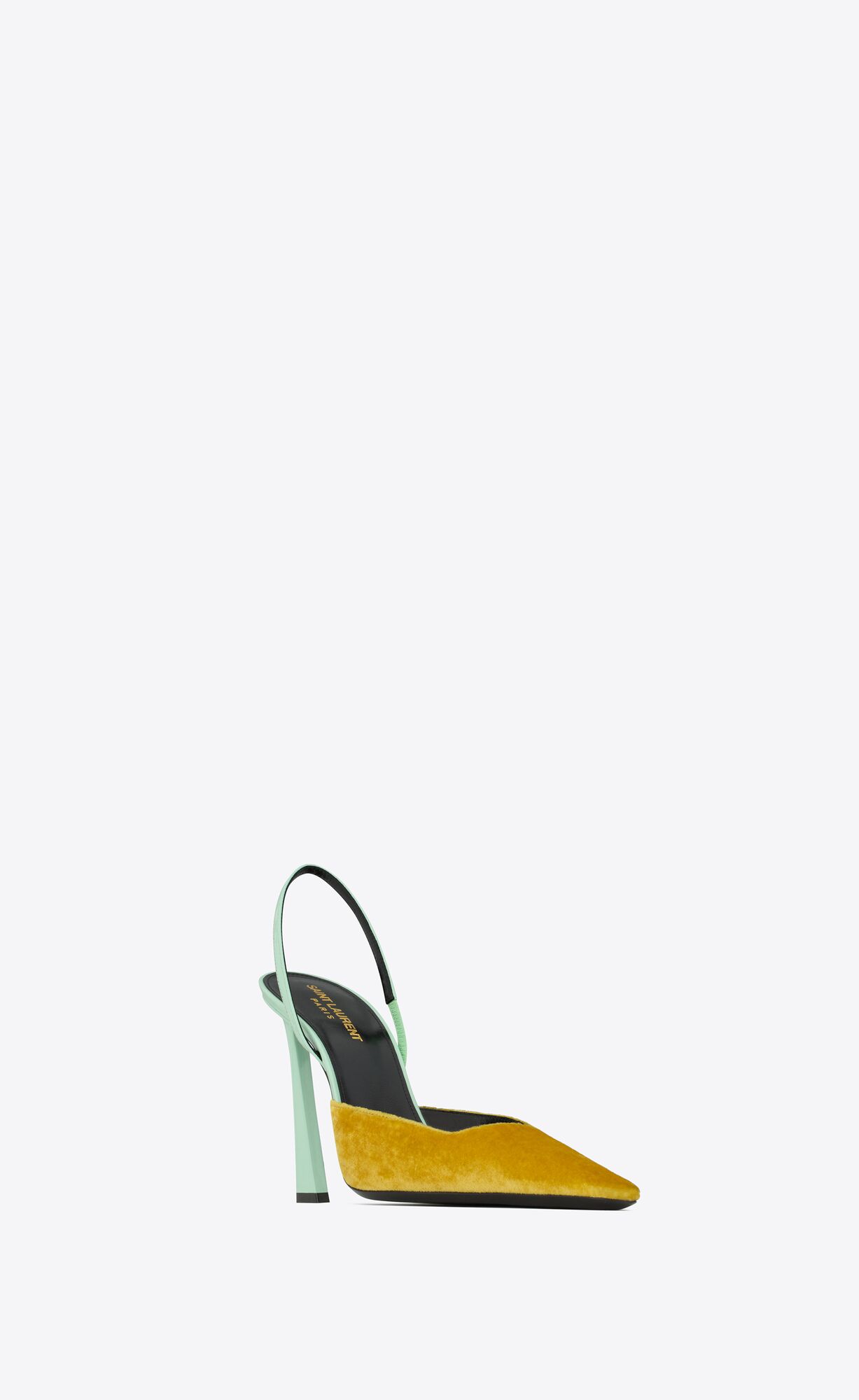 YSL Blade Slingback Pumps In Silk Velvet And Patent Leather Ocre Et Vert Anis | HACJW4758