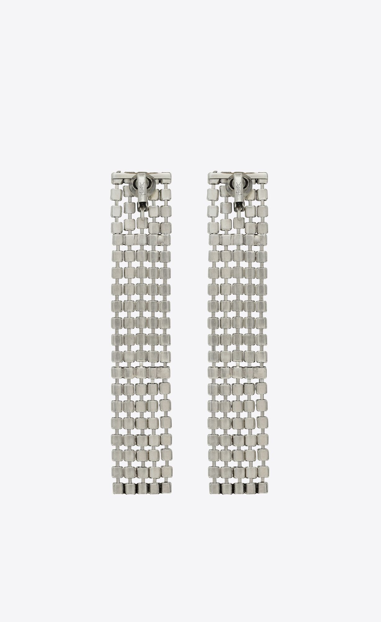 YSL Bulky Rhinestone Earrings In Metal Oxidized Silver And Crystal | IRYFW6075