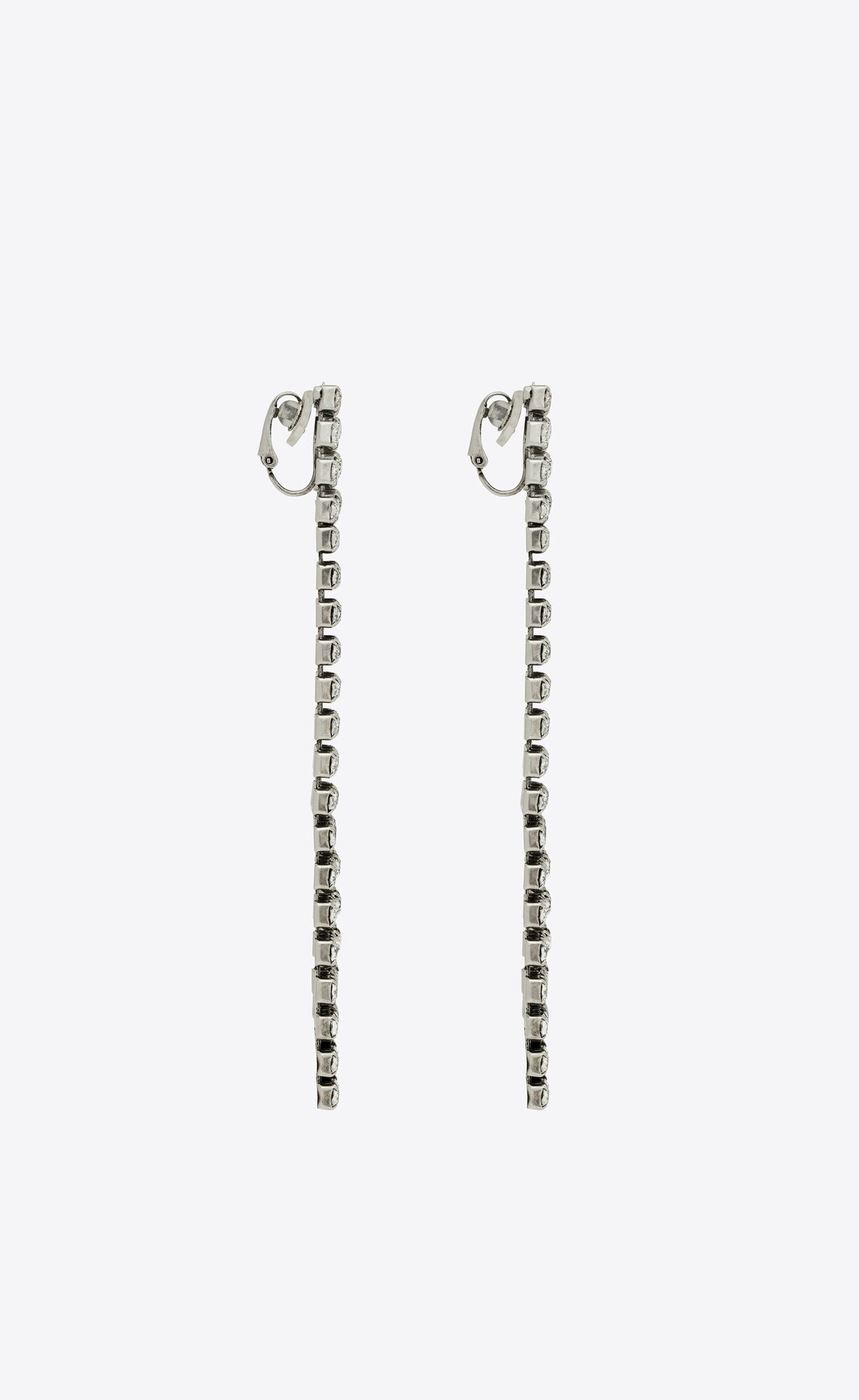 YSL Bulky Rhinestone Earrings In Metal Oxidized Silver And Crystal | IRYFW6075