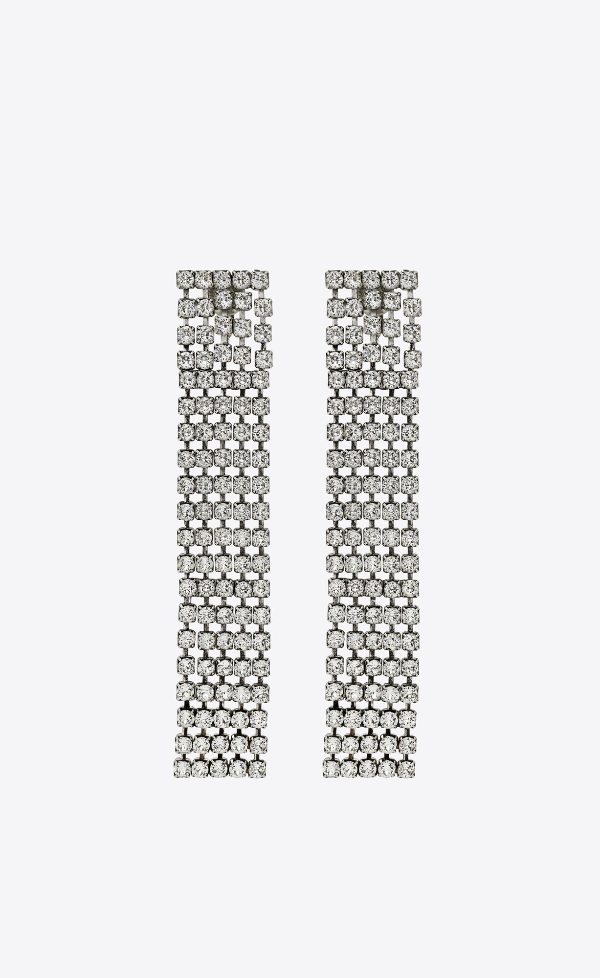 YSL Bulky Rhinestone Earrings In Metal Oxidized Silver And Crystal | IRYFW6075