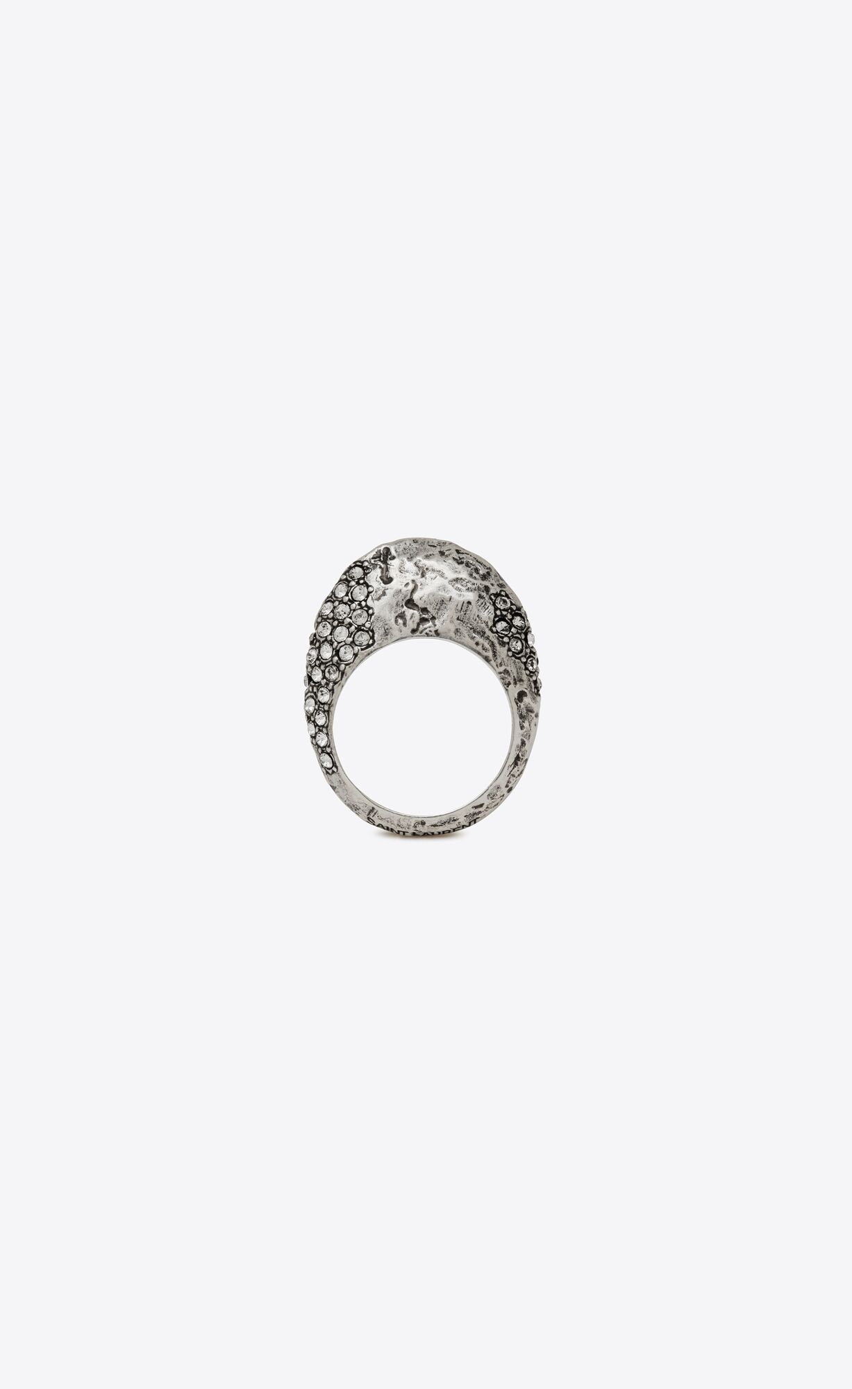 YSL Bumpy Rhinestone Ring In Metal Oxidized Silver And Crystal | YUGFD7516