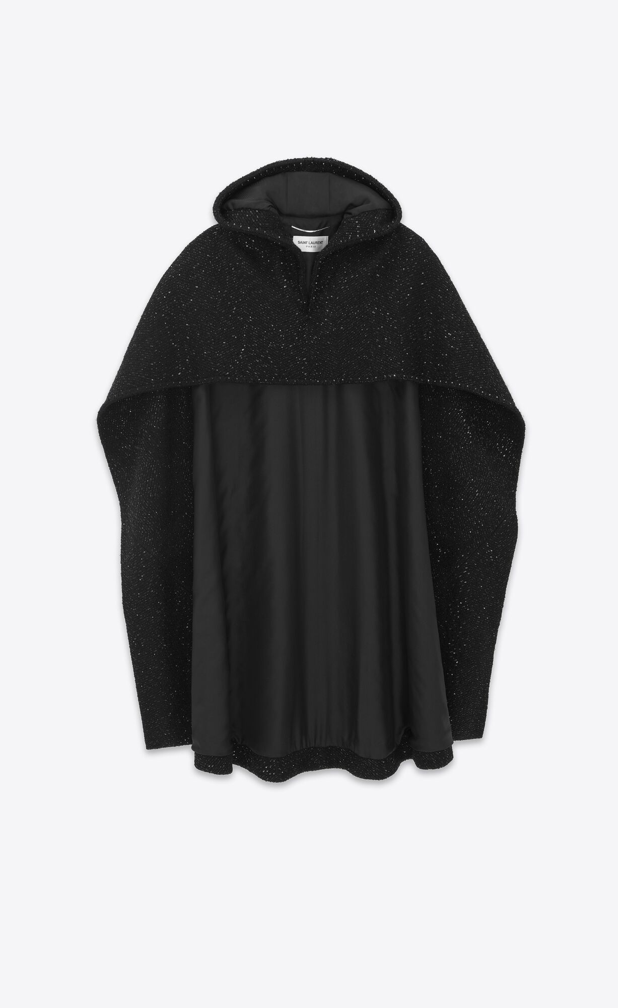 YSL Cape Coat In Sequined Chevron Tweed Black | YUGOQ9718