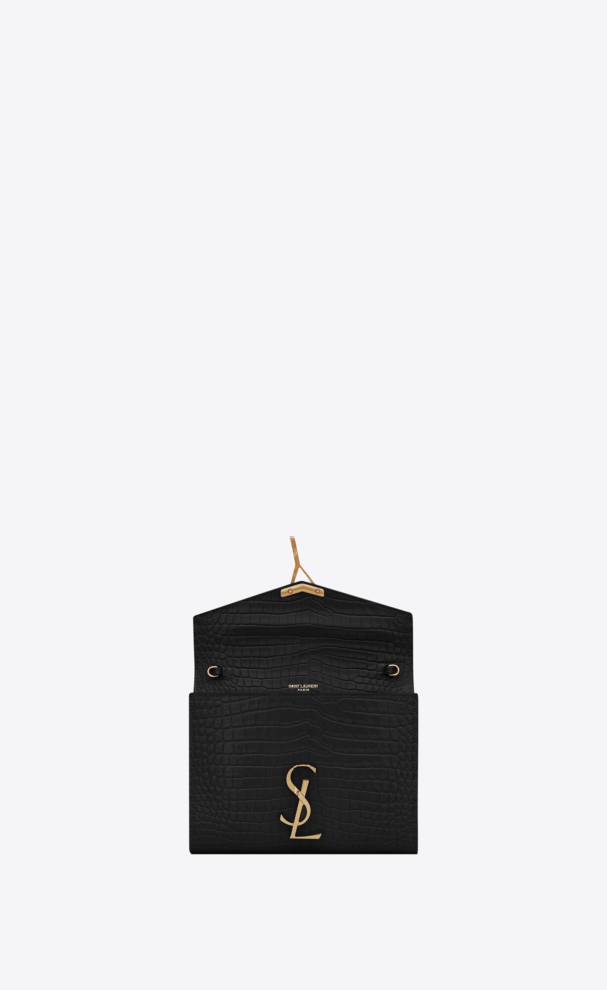 YSL Cassandra Chain Wallet In Crocodile-embossed Shiny Leather Black | ZSNIT4905