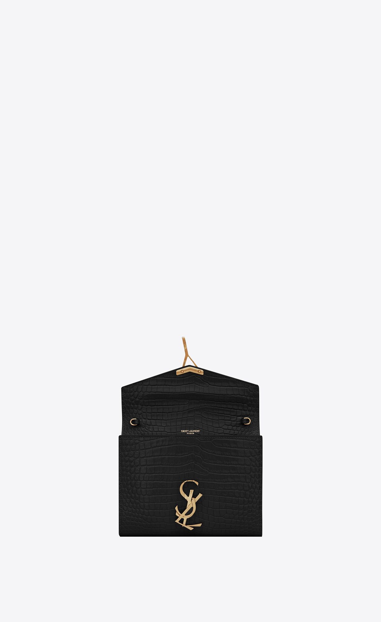 YSL Cassandra Chain Wallet In Crocodile-embossed Shiny Leather Black | ZSNIT4905