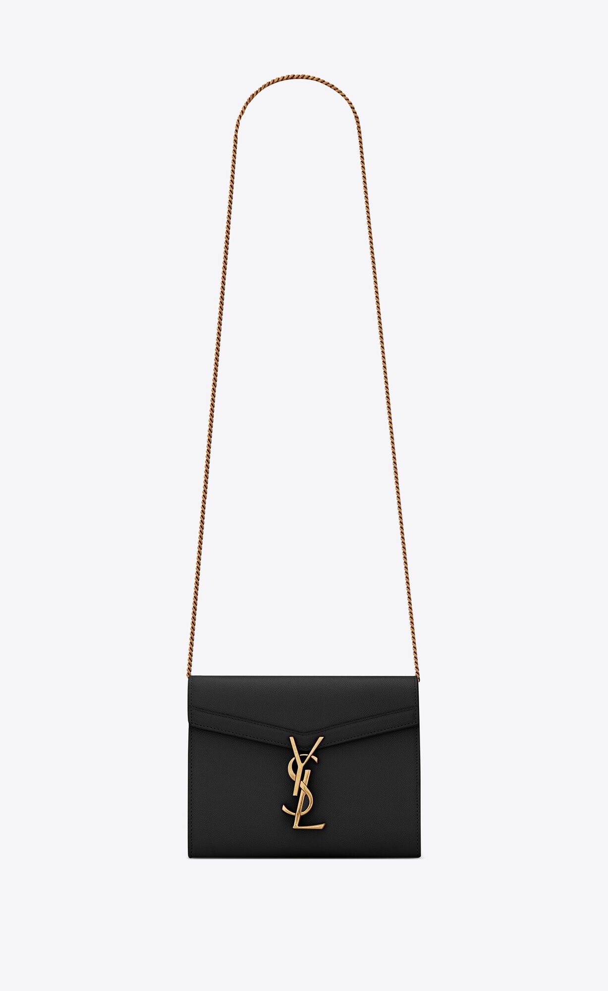 YSL Cassandra Chain Wallet In Grain De Poudre Embossed Leather Black | JKFRT5420