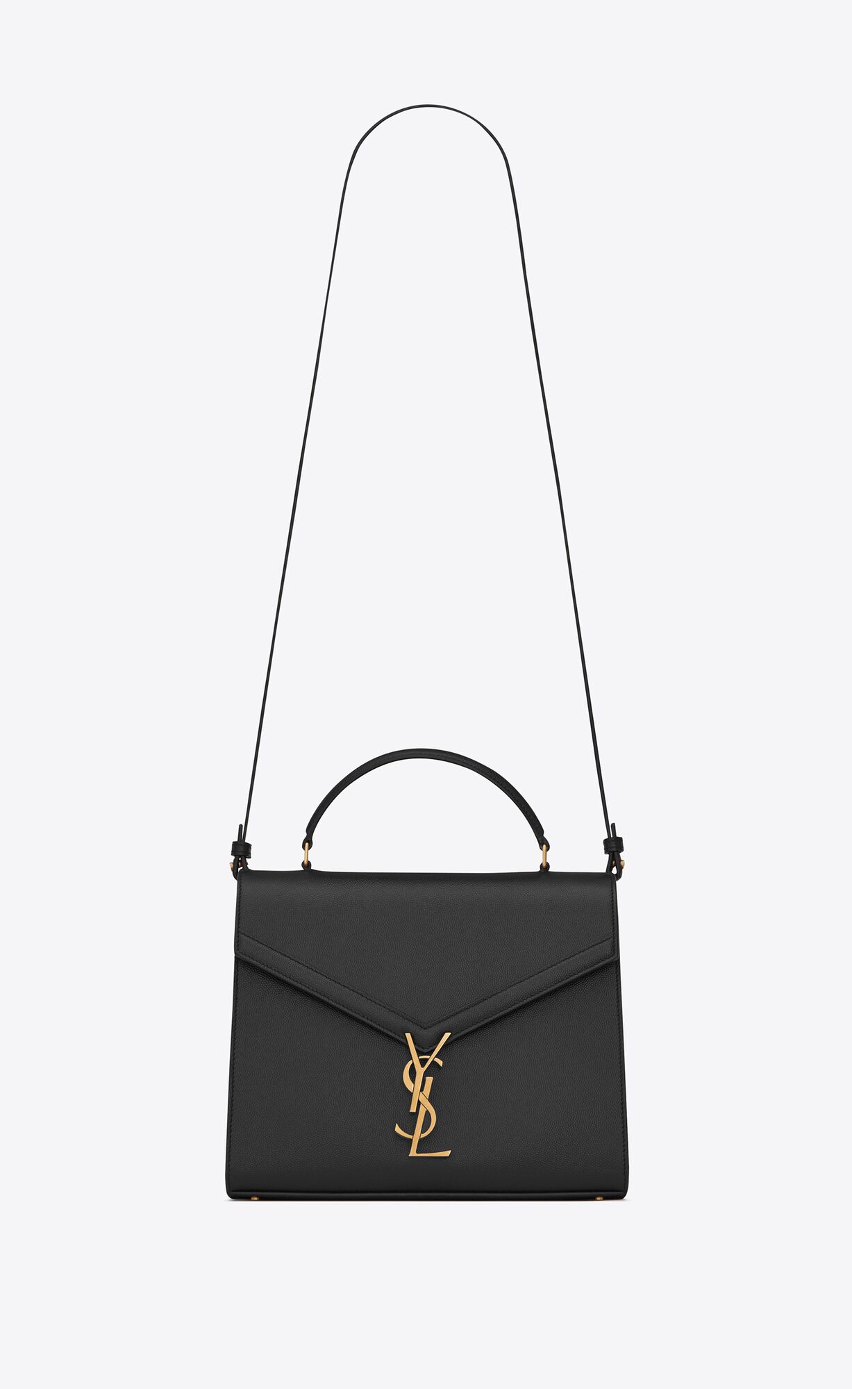 YSL Cassandra Medium Top Handle Bag In Grain De Poudre Embossed Leather Black | YJBOM0923