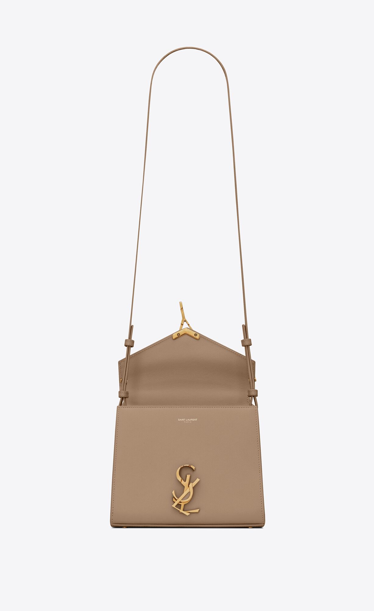 YSL Cassandra Mini In Grain De Poudre Embossed Leather Greyish Brown | ERDZL0983