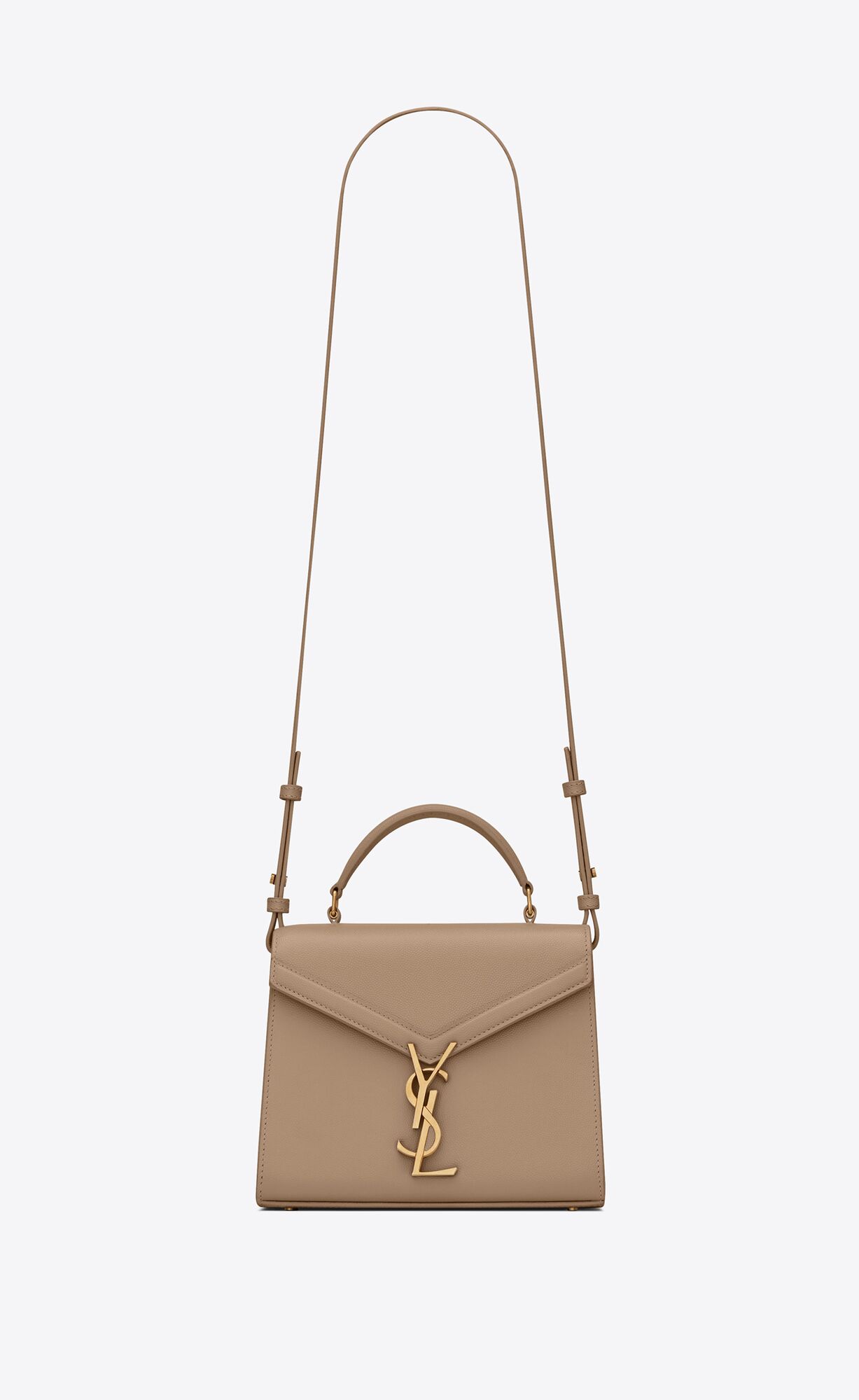 YSL Cassandra Mini In Grain De Poudre Embossed Leather Greyish Brown | ERDZL0983