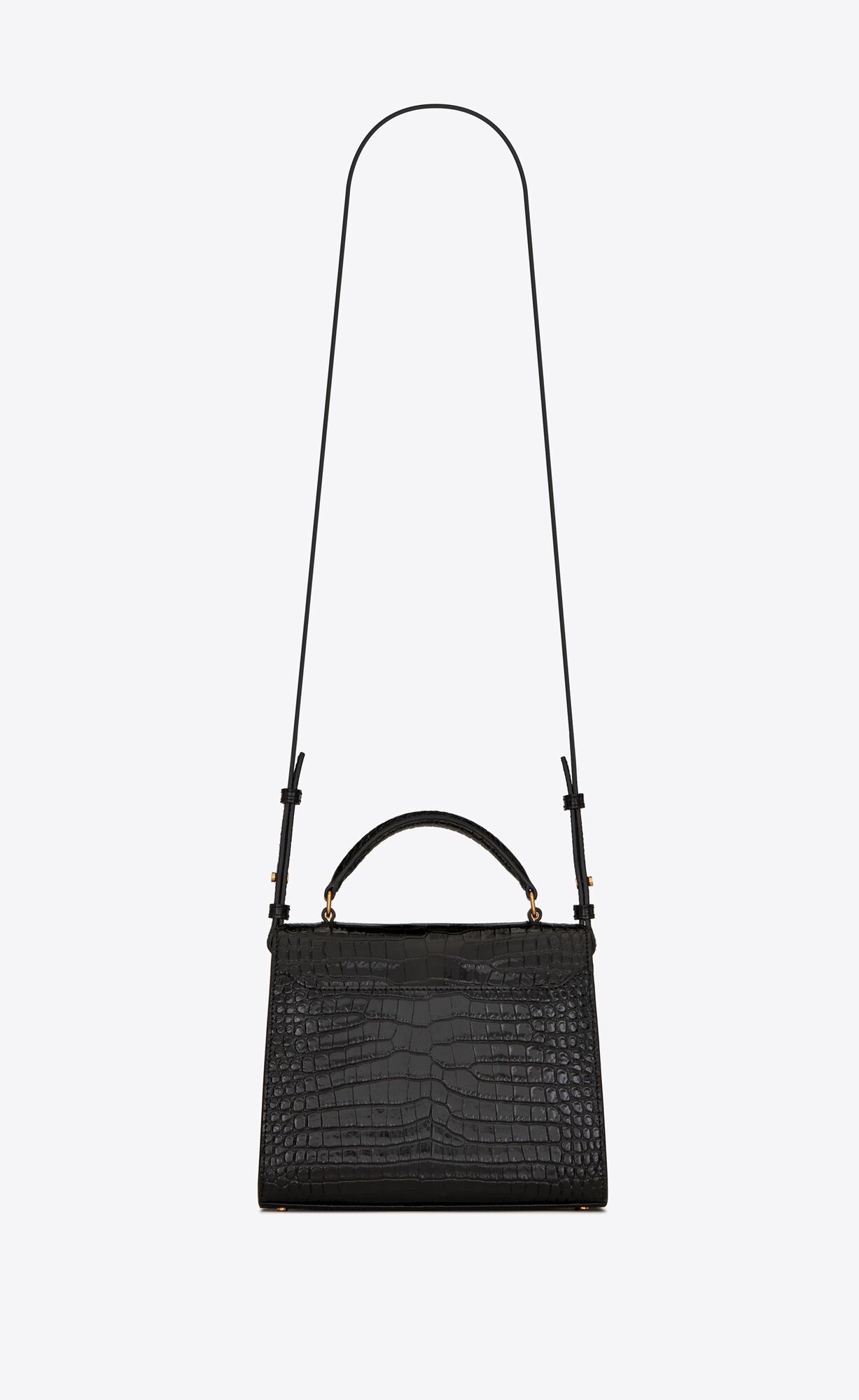 YSL Cassandra Mini Top Handle Bag In Crocodile-embossed Shiny Leather Black | GZQUC6298