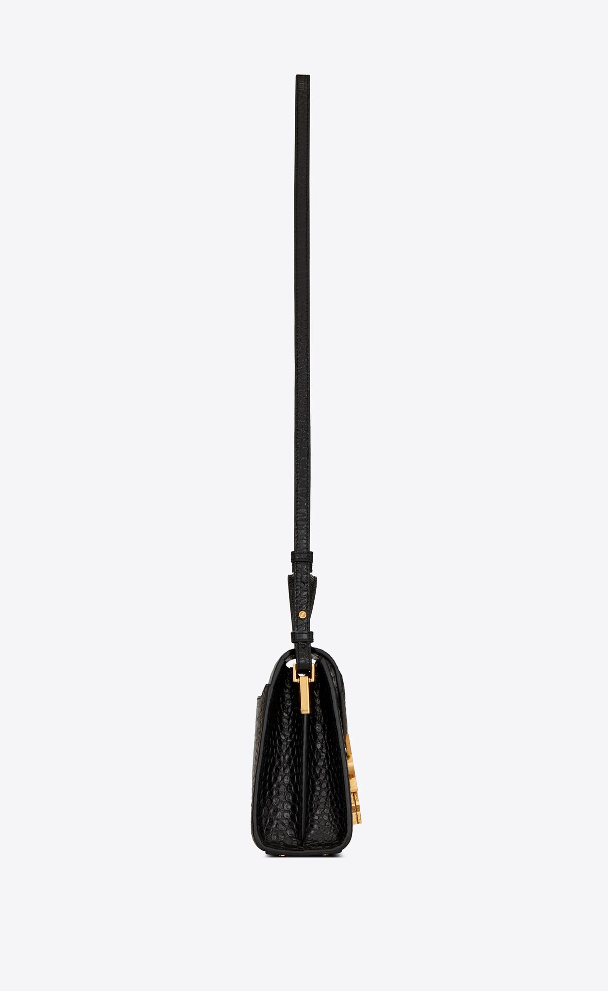 YSL Cassandra Mini Top Handle Bag In Crocodile-embossed Shiny Leather Black | GZQUC6298