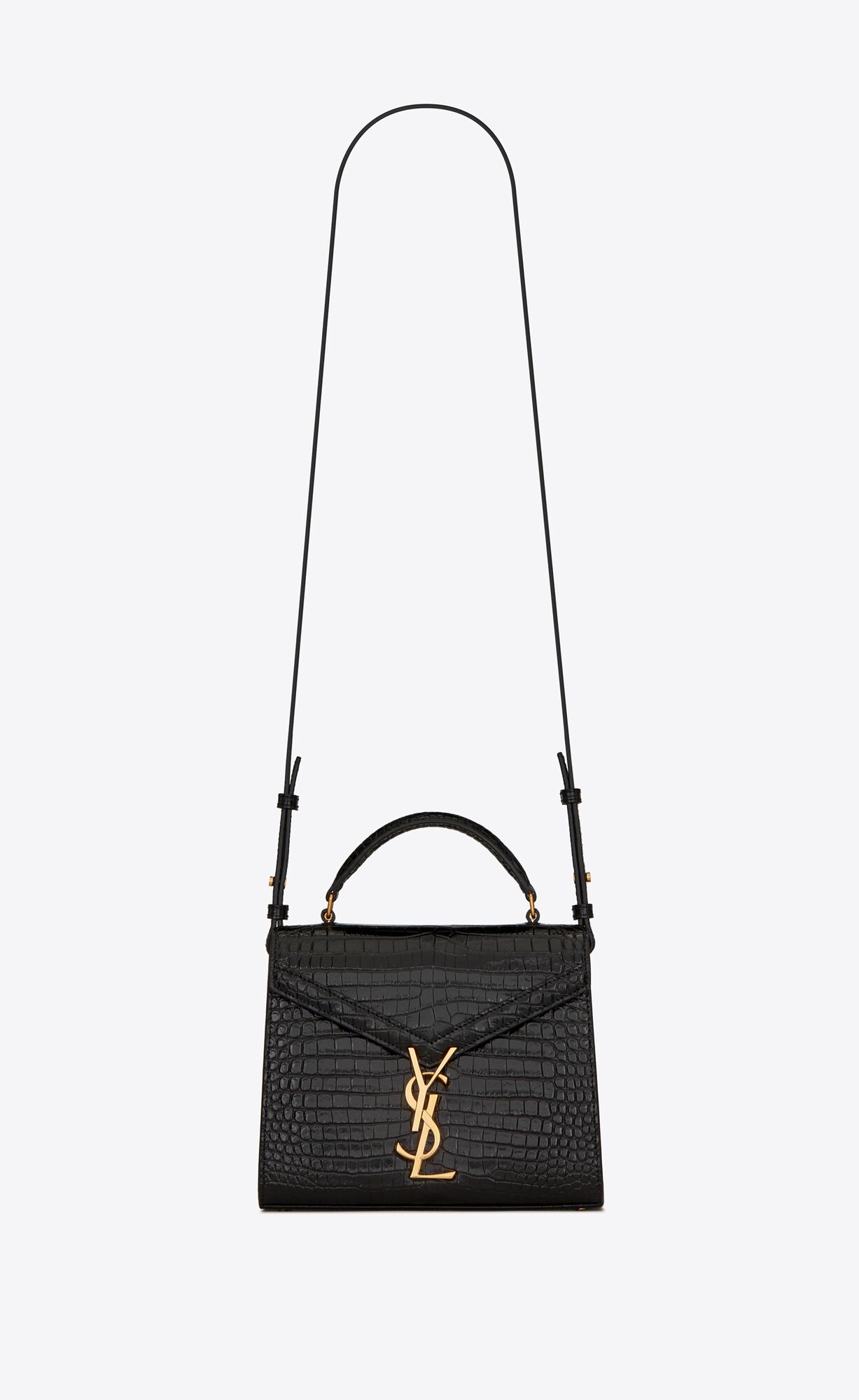 YSL Cassandra Mini Top Handle Bag In Crocodile-embossed Shiny Leather Black | GZQUC6298